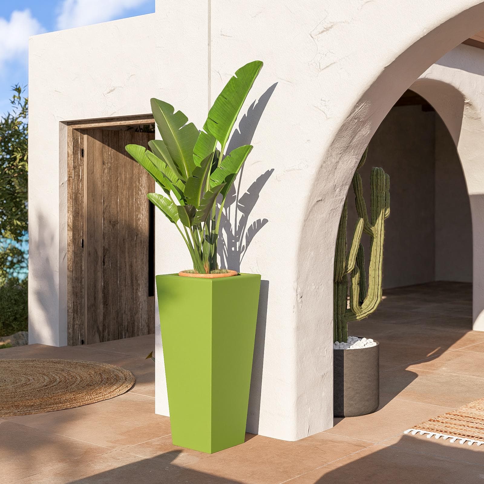 Portavaso da esterno liscio 90 h cm in polietilene verde kiwi - Allicy