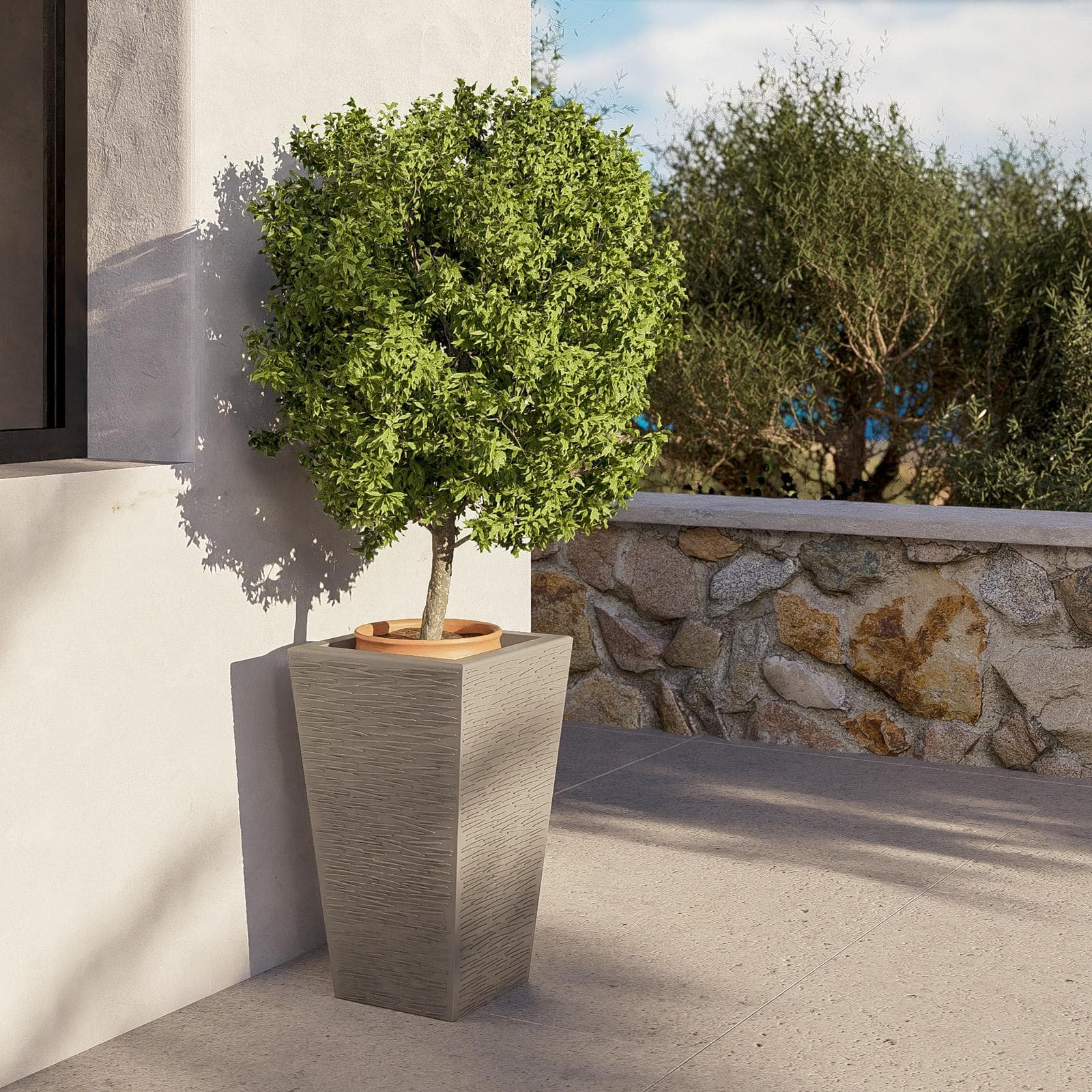 Portavaso da esterno rustico 53 h cm in polietilene tortora - Allicy
