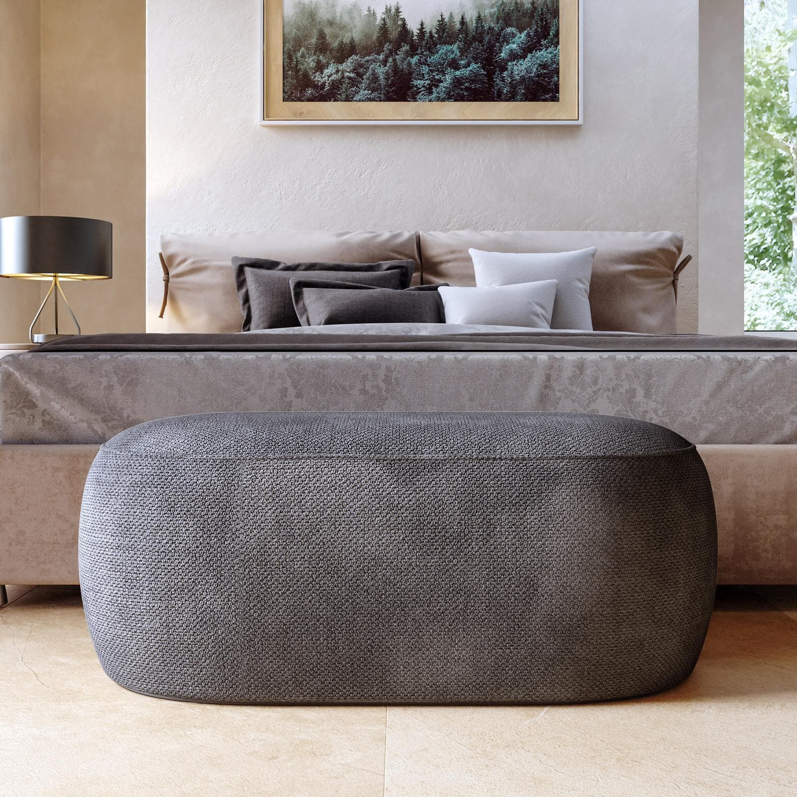 Pouf 100x50 cm in tessuto effetto maglia grigio scuro - Tlamy