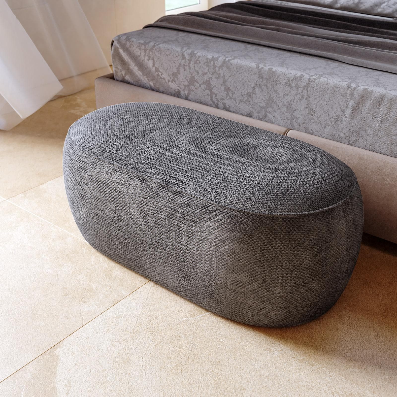 Pouf 100x50 cm in tessuto effetto maglia grigio scuro - Tlamy