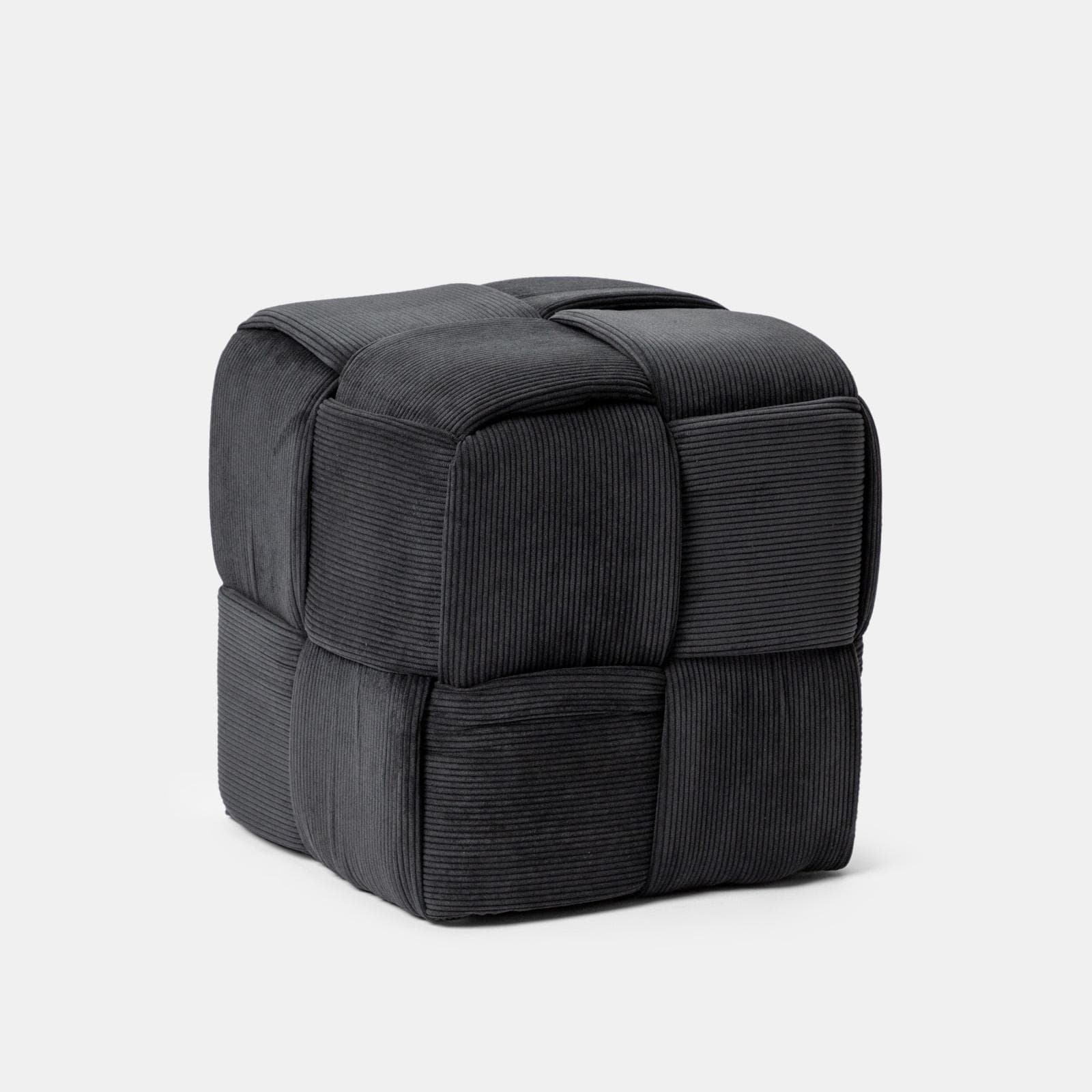 Pouf 36x36 cm in velluto a coste nero antimacchia e idrorepellente - Josef