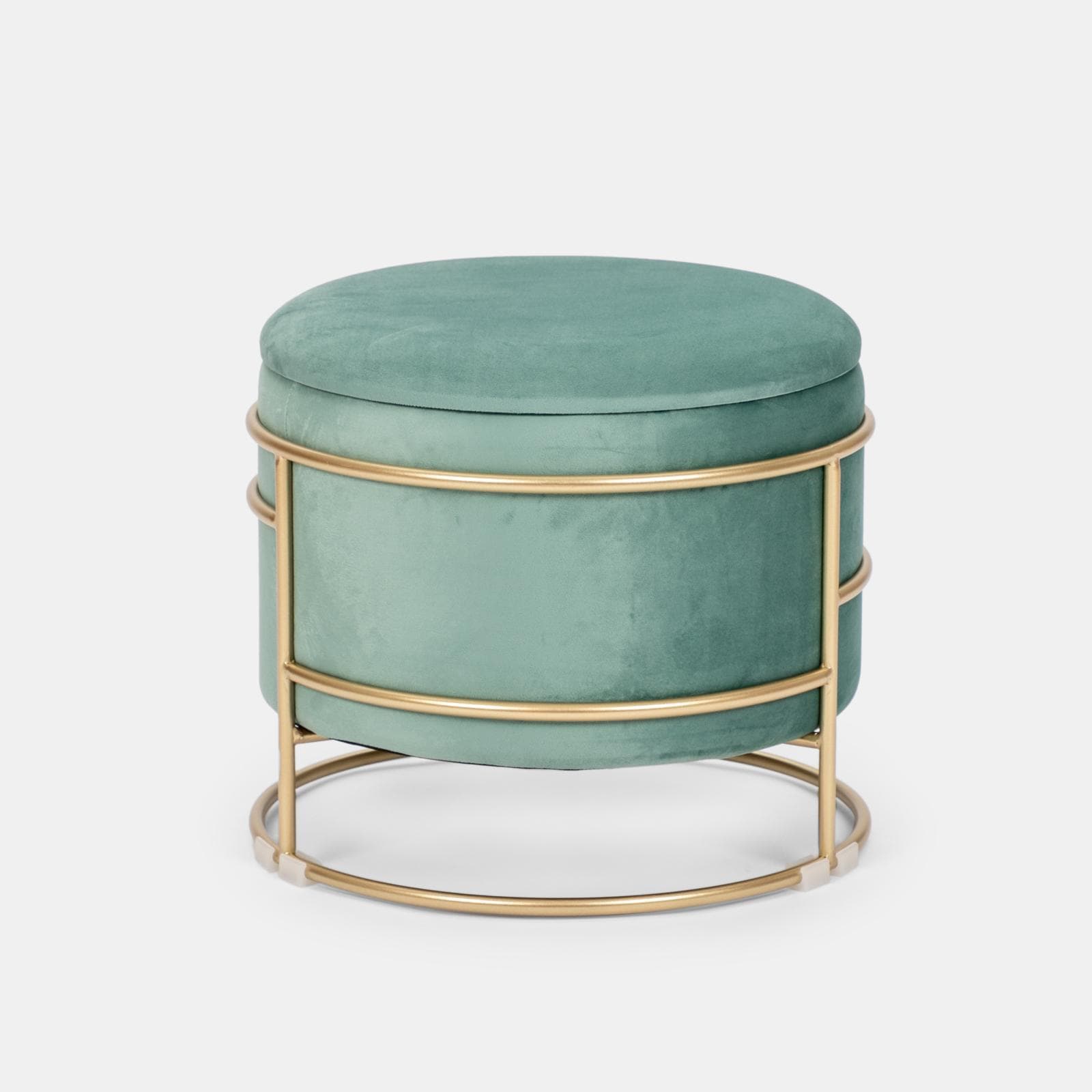 Pouf contenitore 43x37h cm in velluto verde salvia con base oro - Balance