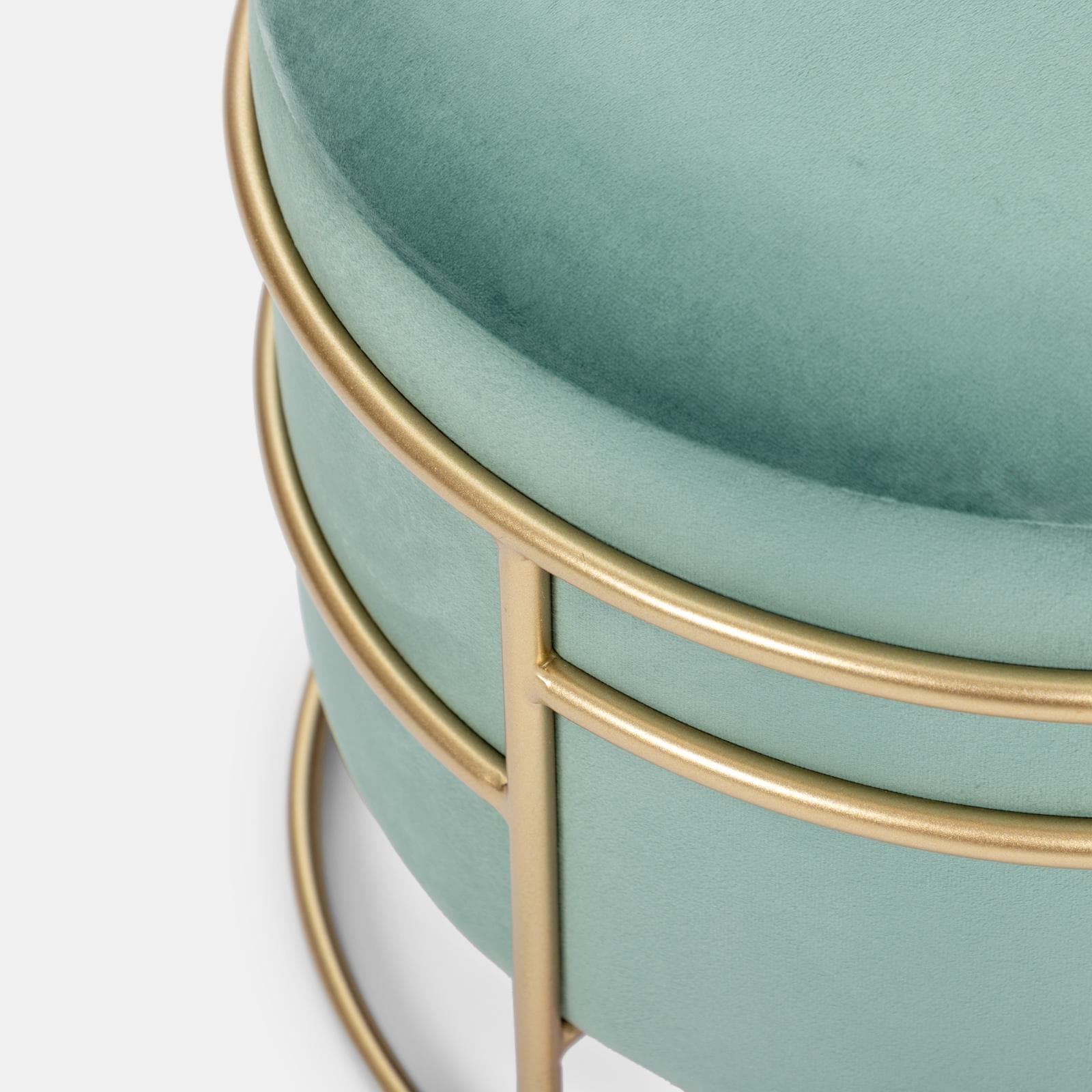 Pouf contenitore 43x37h cm in velluto verde salvia con base oro - Balance