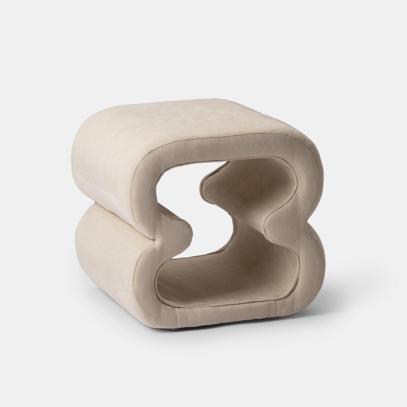 Pouf 45x42 cm in tessuto a trama sottile panna con design astratto - Everett