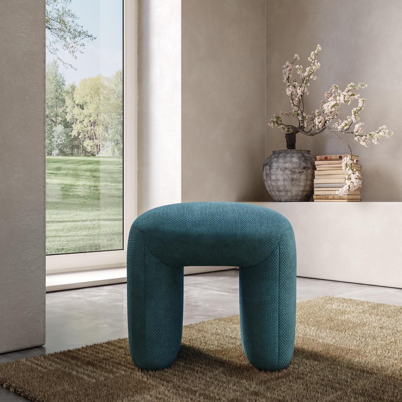 Pouf 47x42 cm in tessuto effetto maglia blu petrolio - Ticus