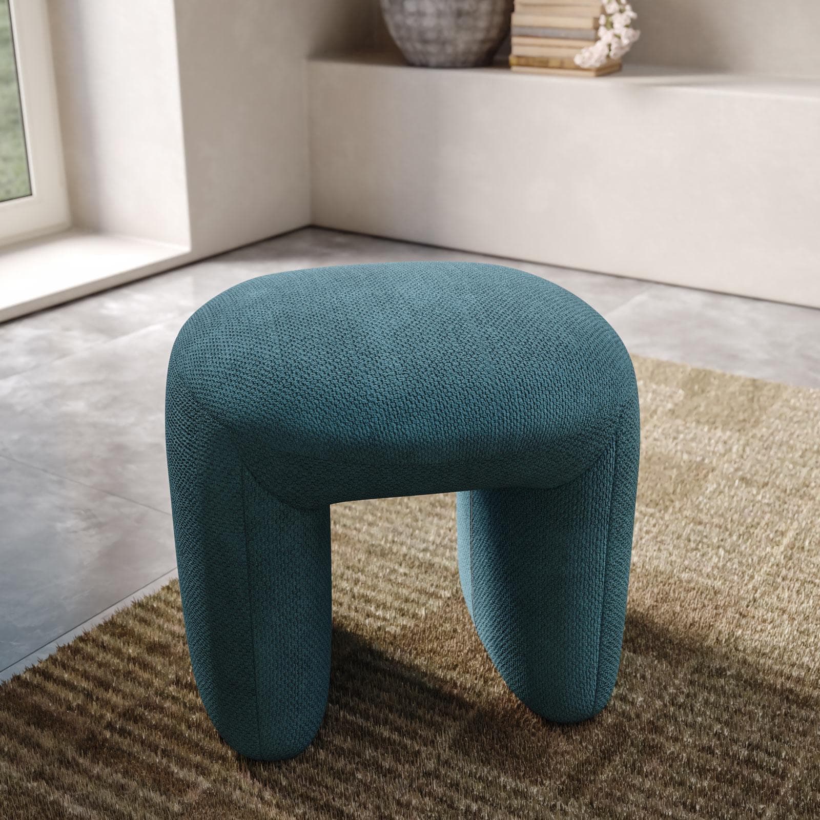 Pouf 47x42 cm in tessuto effetto maglia blu petrolio - Ticus