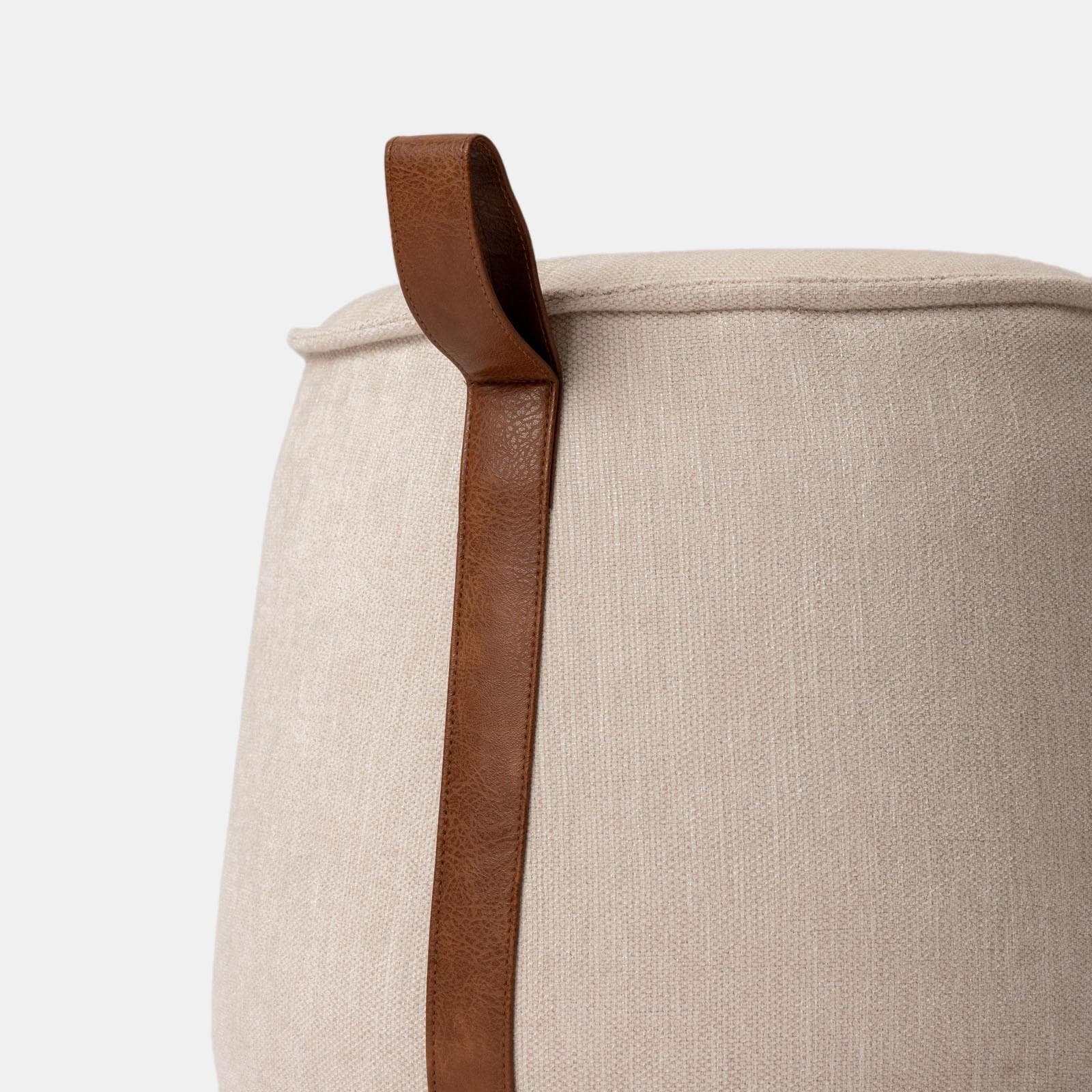Pouf 50x42h cm in ciniglia beige con dettaglio cuoio - Sashe