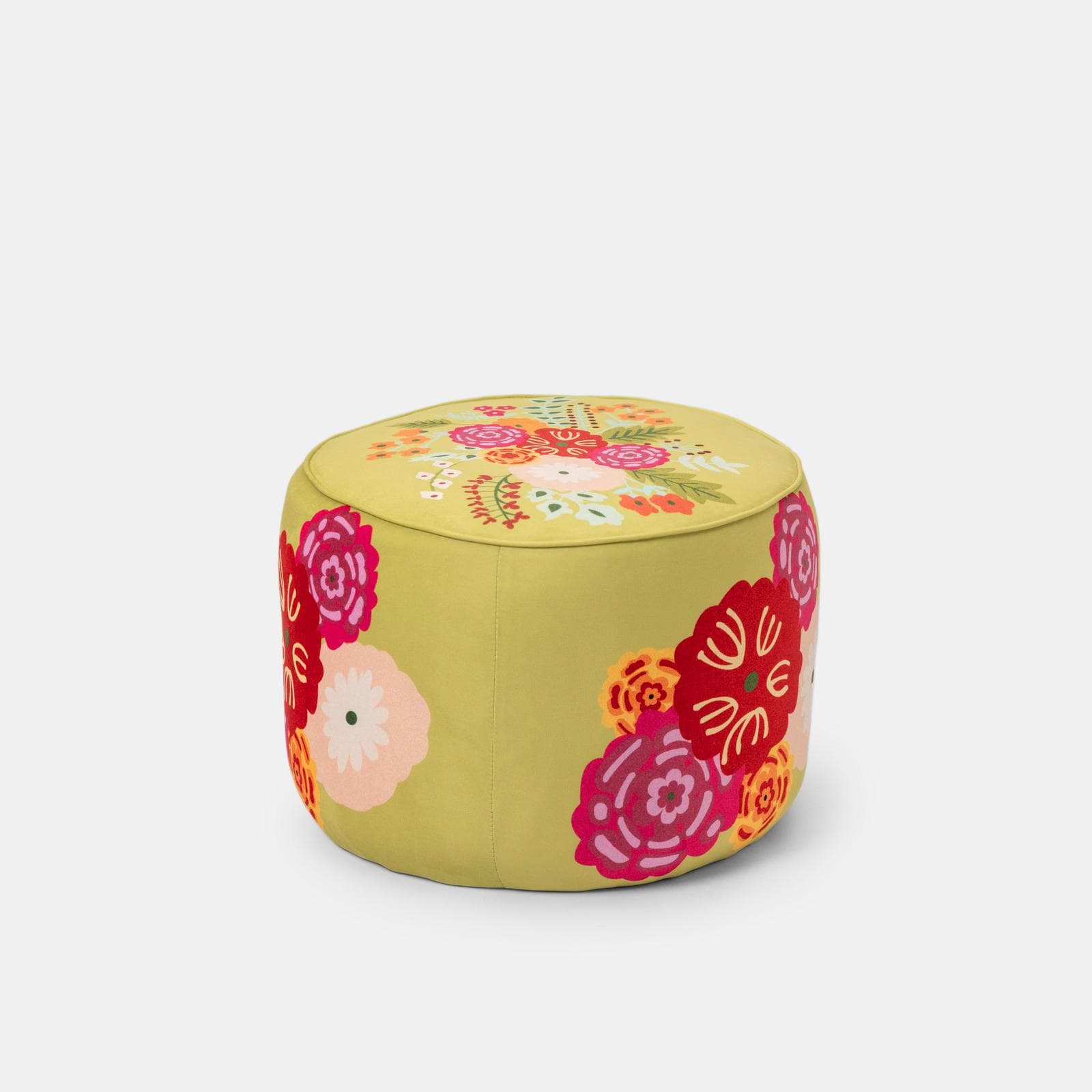 Pouf 56 cm in velluto verde con fantasia floreale - Isadora