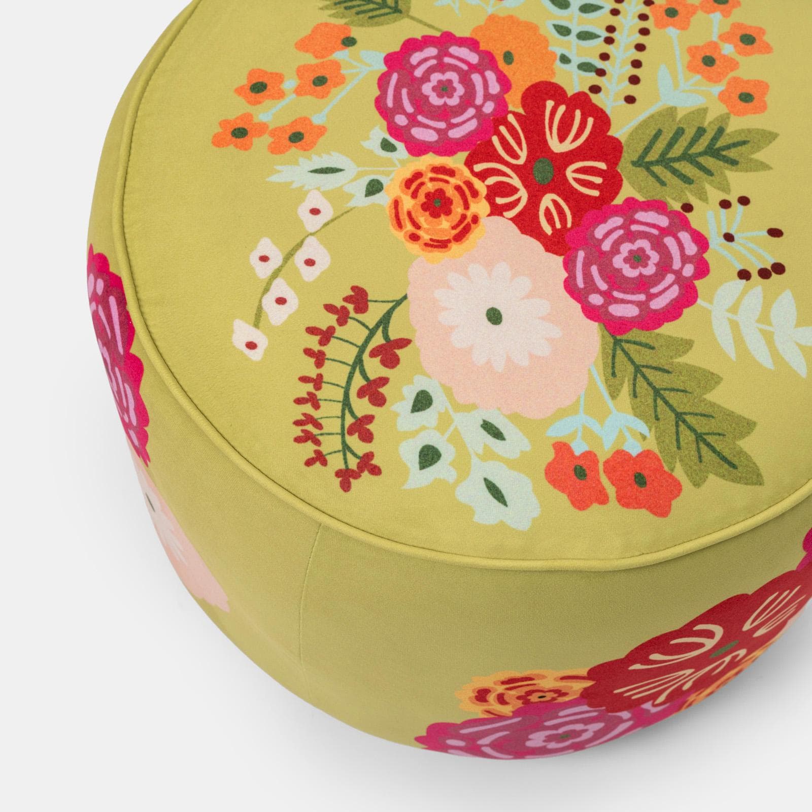Pouf 56 cm in velluto verde con fantasia floreale - Isadora