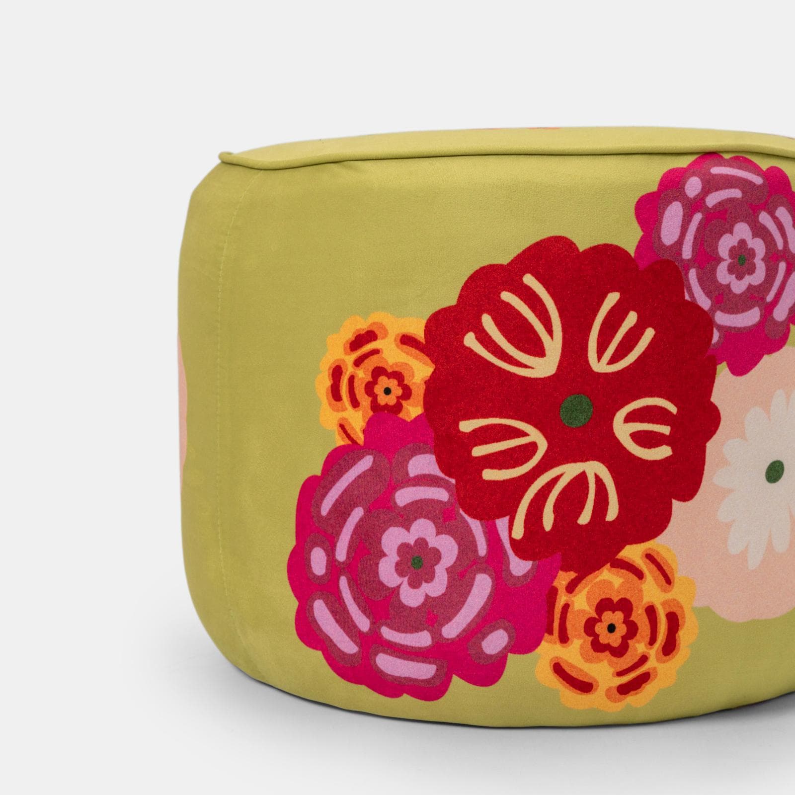 Pouf 56 cm in velluto verde con fantasia floreale - Isadora