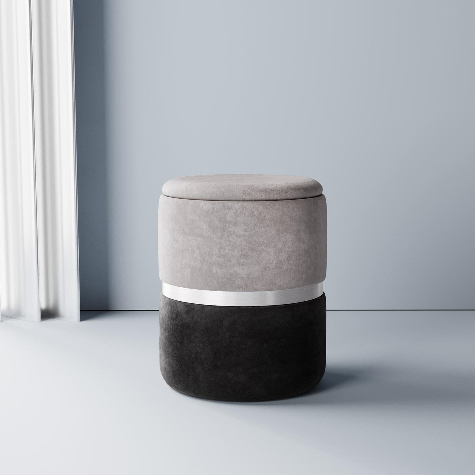 Pouf contenitore 36 cm in velluto bicolor grigio e nero - Yoyo