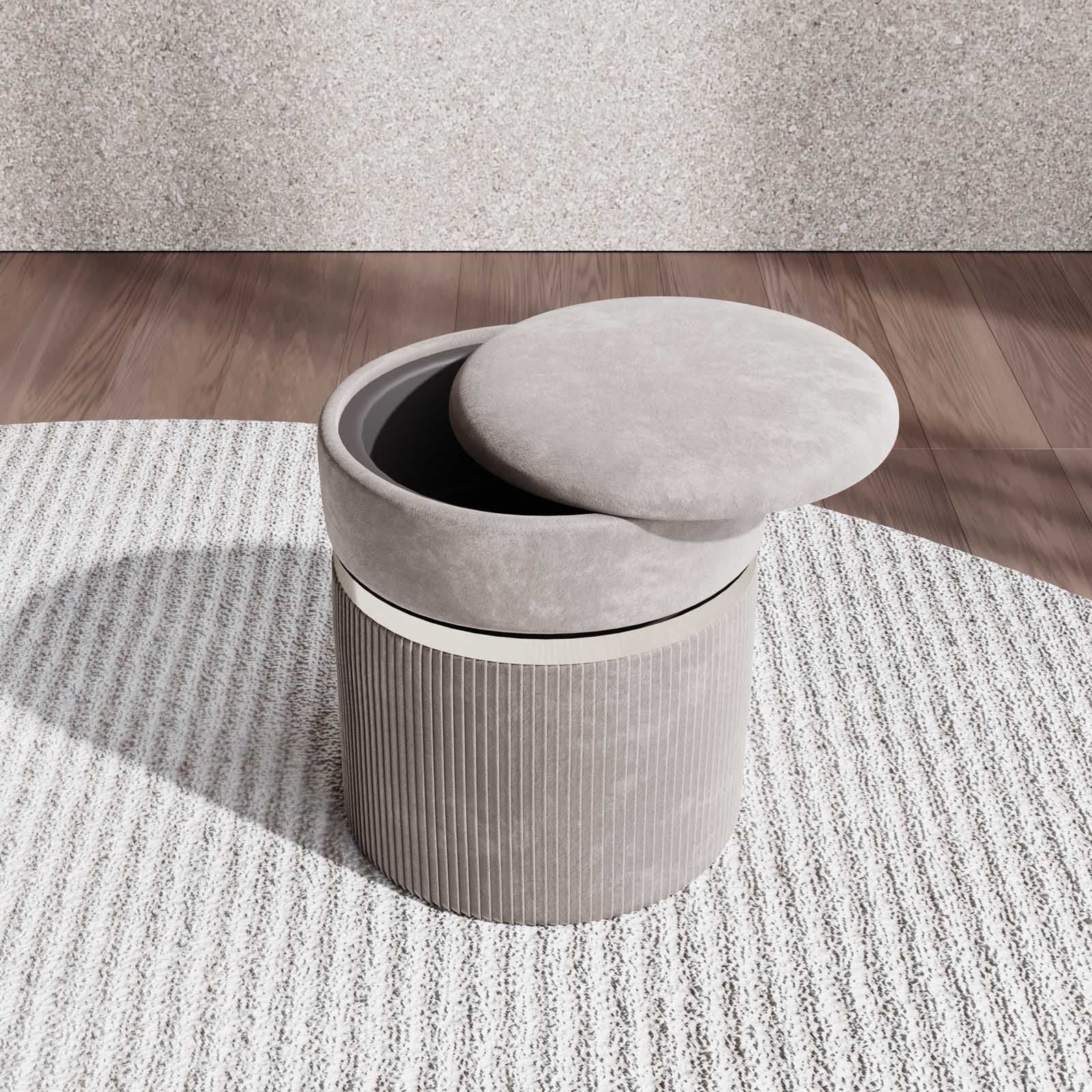 Pouf contenitore 35 cm in velluto grigio con finitura cromata - Scrat