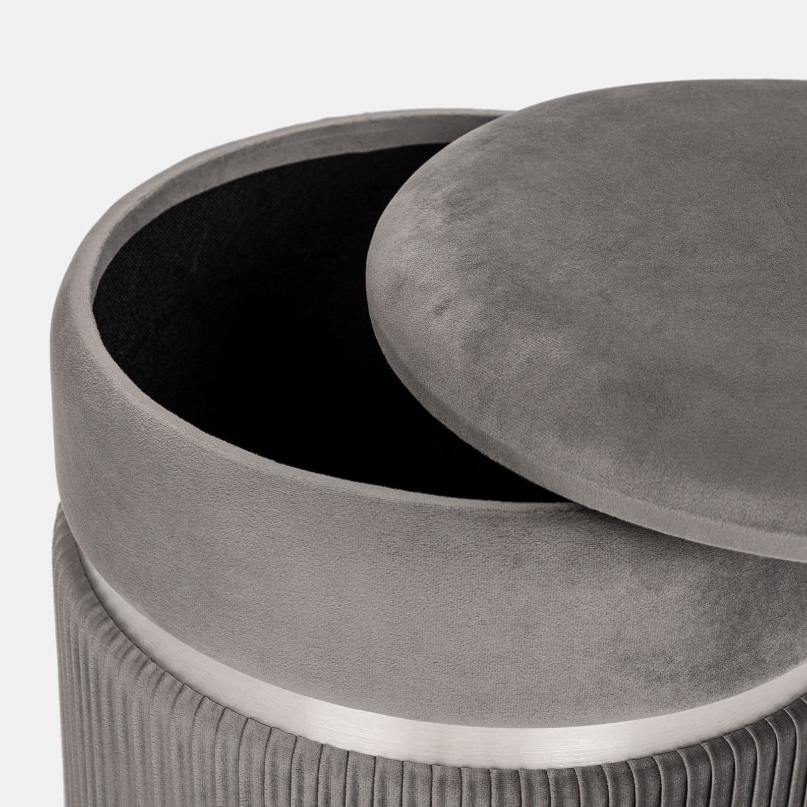 Pouf contenitore 35 cm in velluto grigio con finitura cromata - Scrat