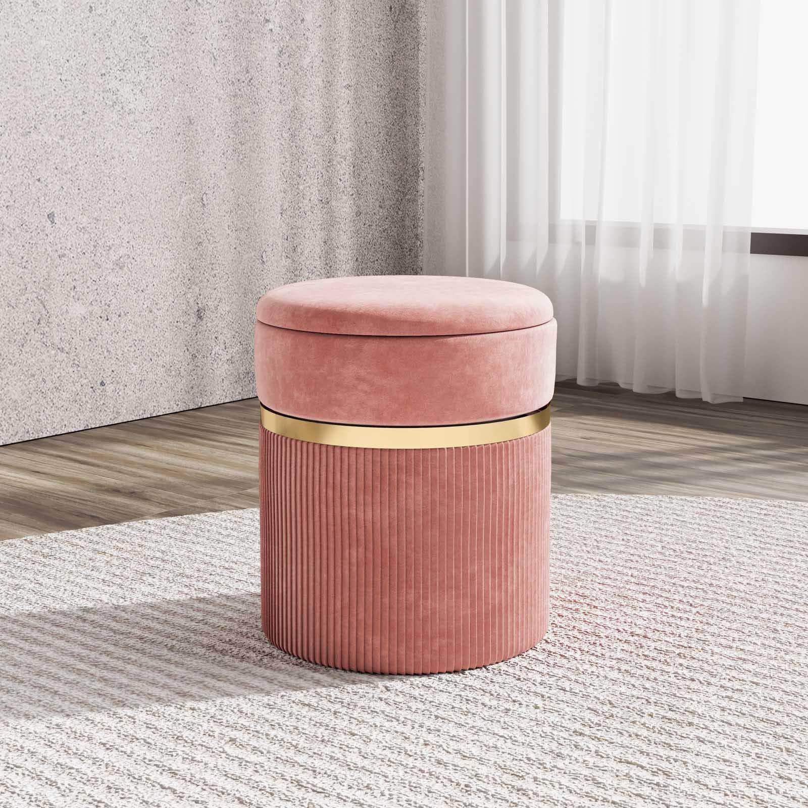 Pouf contenitore 36 cm in velluto rosa antico - Scrat