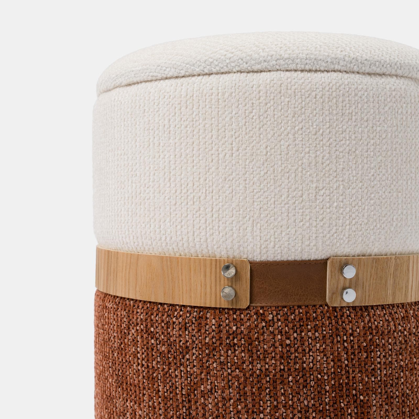 Pouf contenitore 36 cm in tessuto bicolore bianco e terracotta - Collard