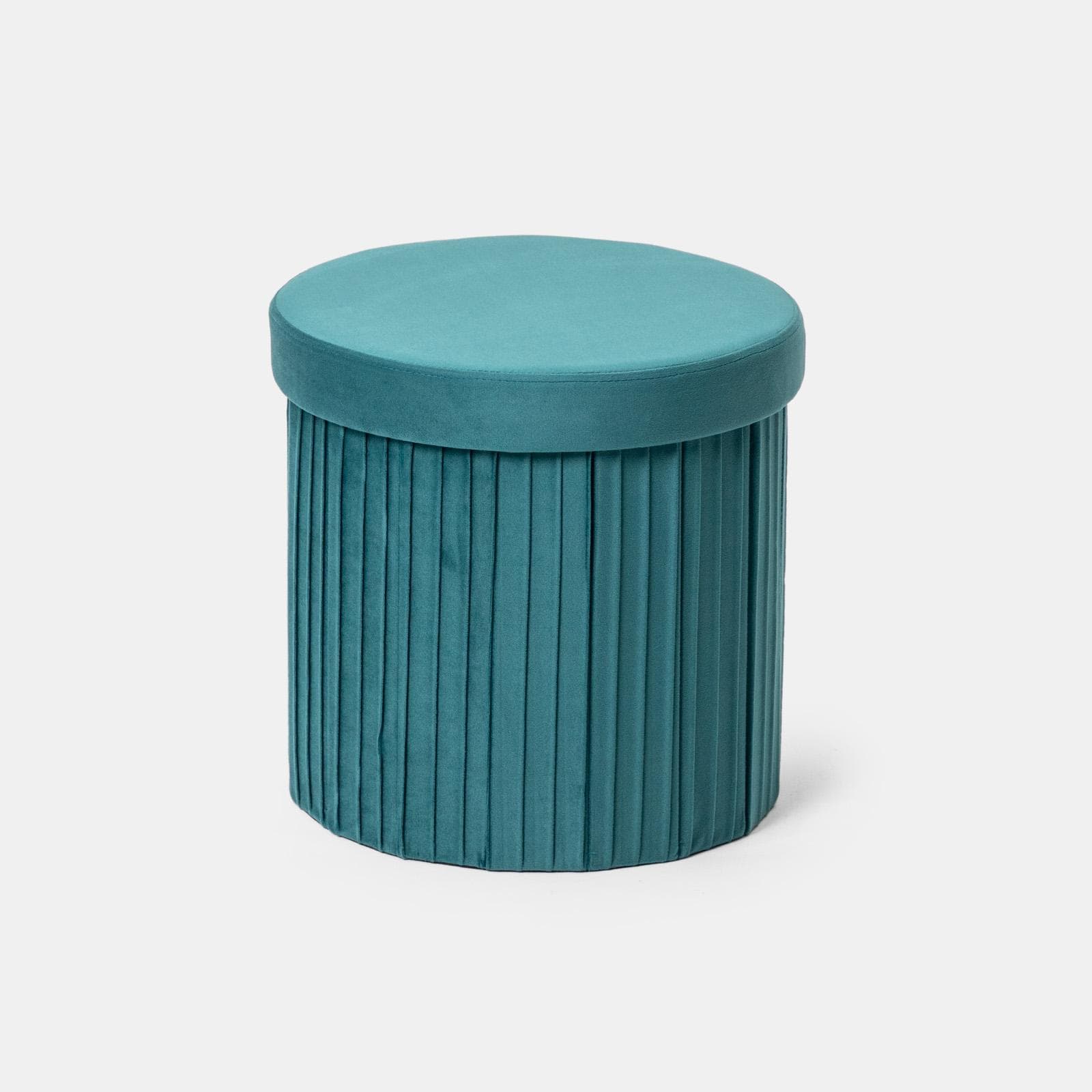 Pouf contenitore 38x38 cm in velluto a coste blu petrolio con seduta imbottita - French