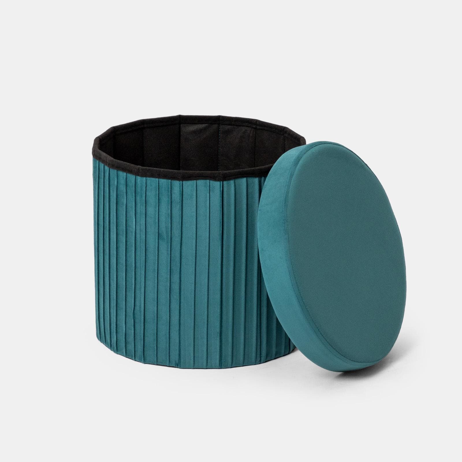 Pouf contenitore 38x38 cm in velluto a coste blu petrolio con seduta imbottita - French