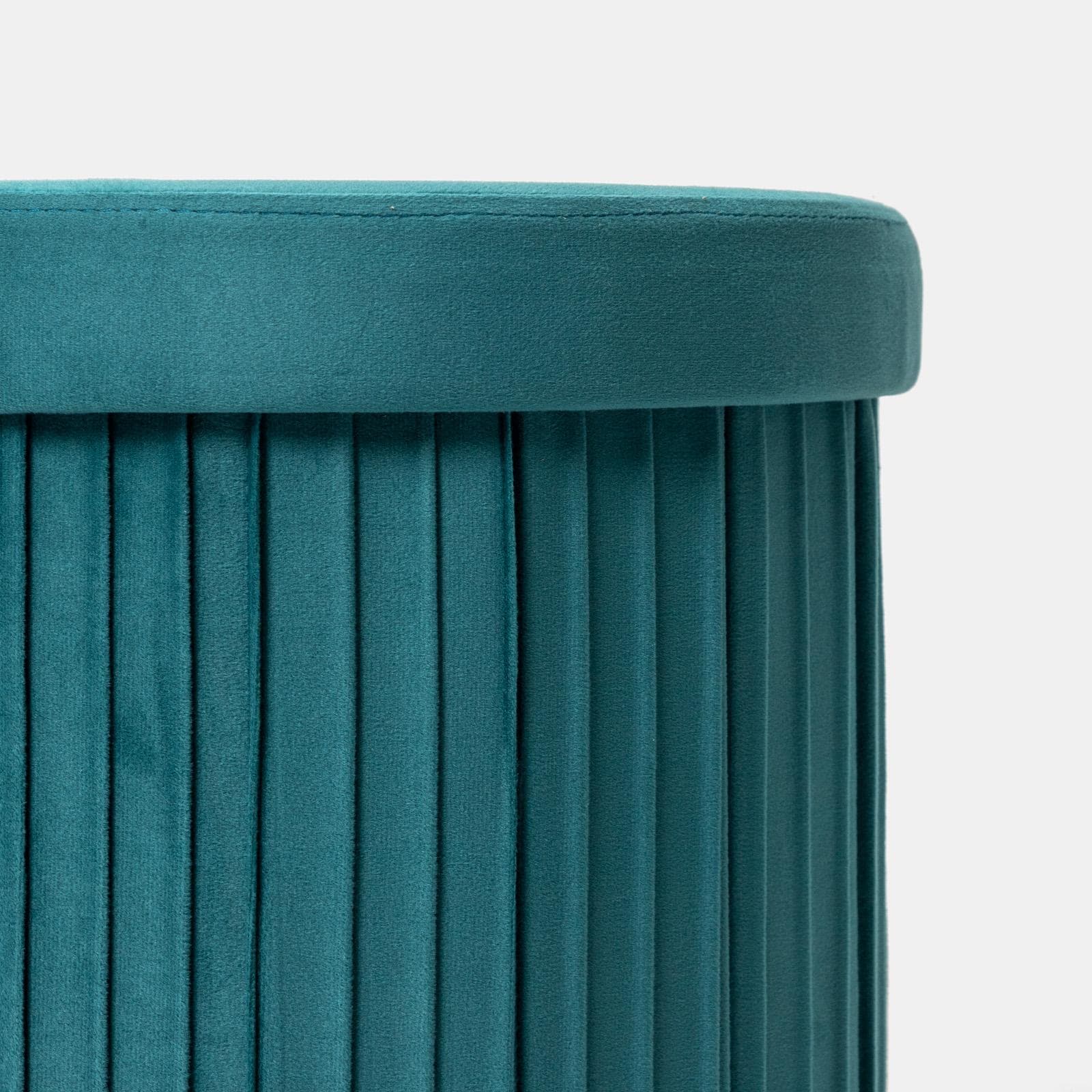 Pouf contenitore 38x38 cm in velluto a coste blu petrolio con seduta imbottita - French