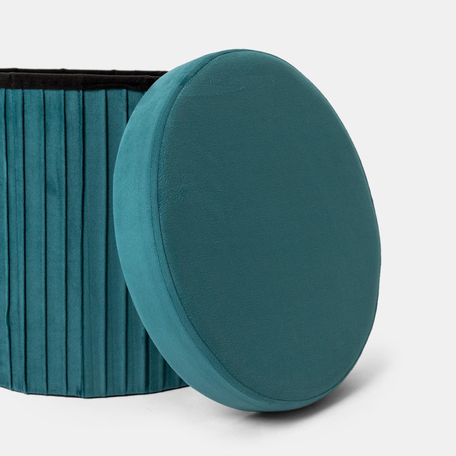 Pouf contenitore 38x38 cm in velluto a coste blu petrolio con seduta imbottita - French