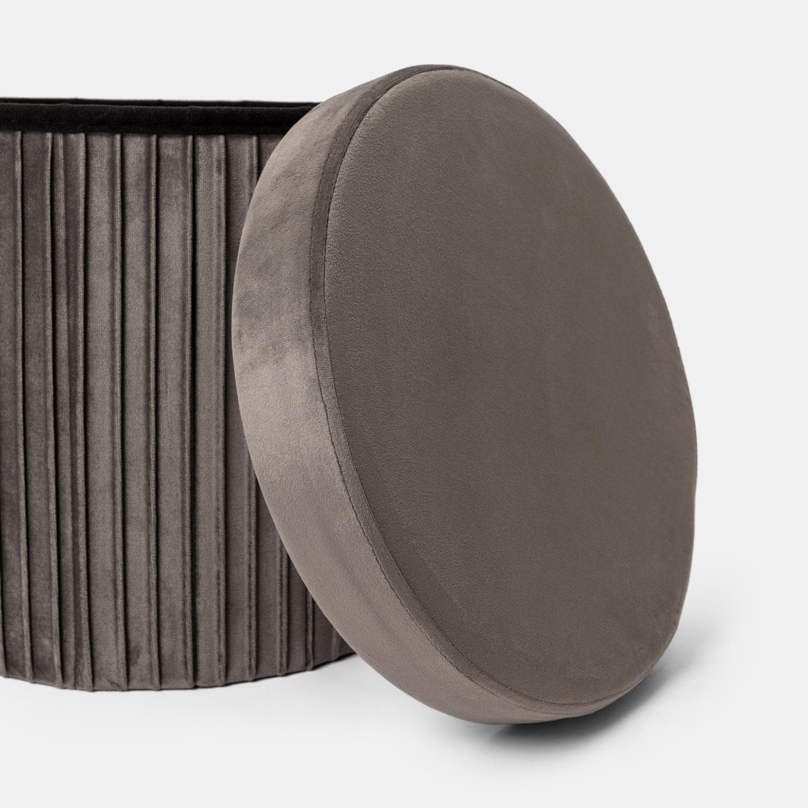 Pouf contenitore 38x38 cm in velluto a coste grigio con seduta imbottita - French