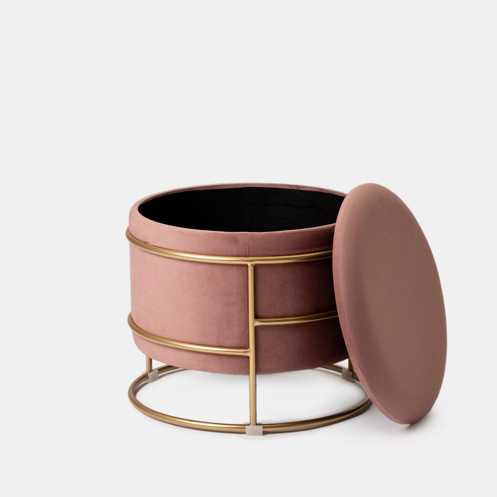 Pouf contenitore 43x37h cm in velluto rosa antico con base oro - Balance