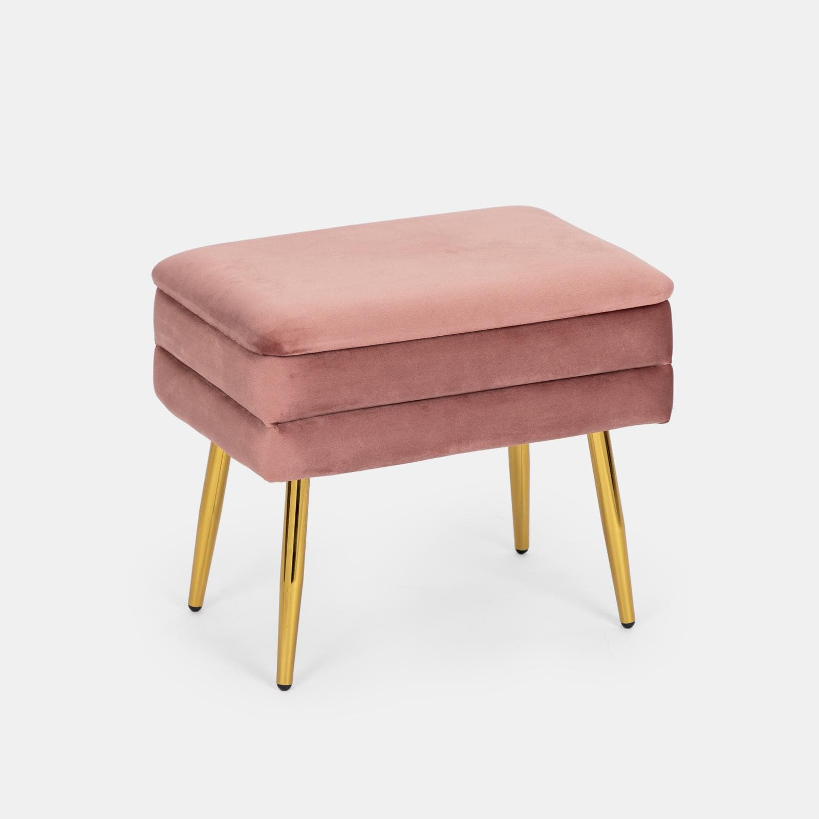 Panca contenitore 50x35 cm in velluto rosa antico gambe oro - Bloom