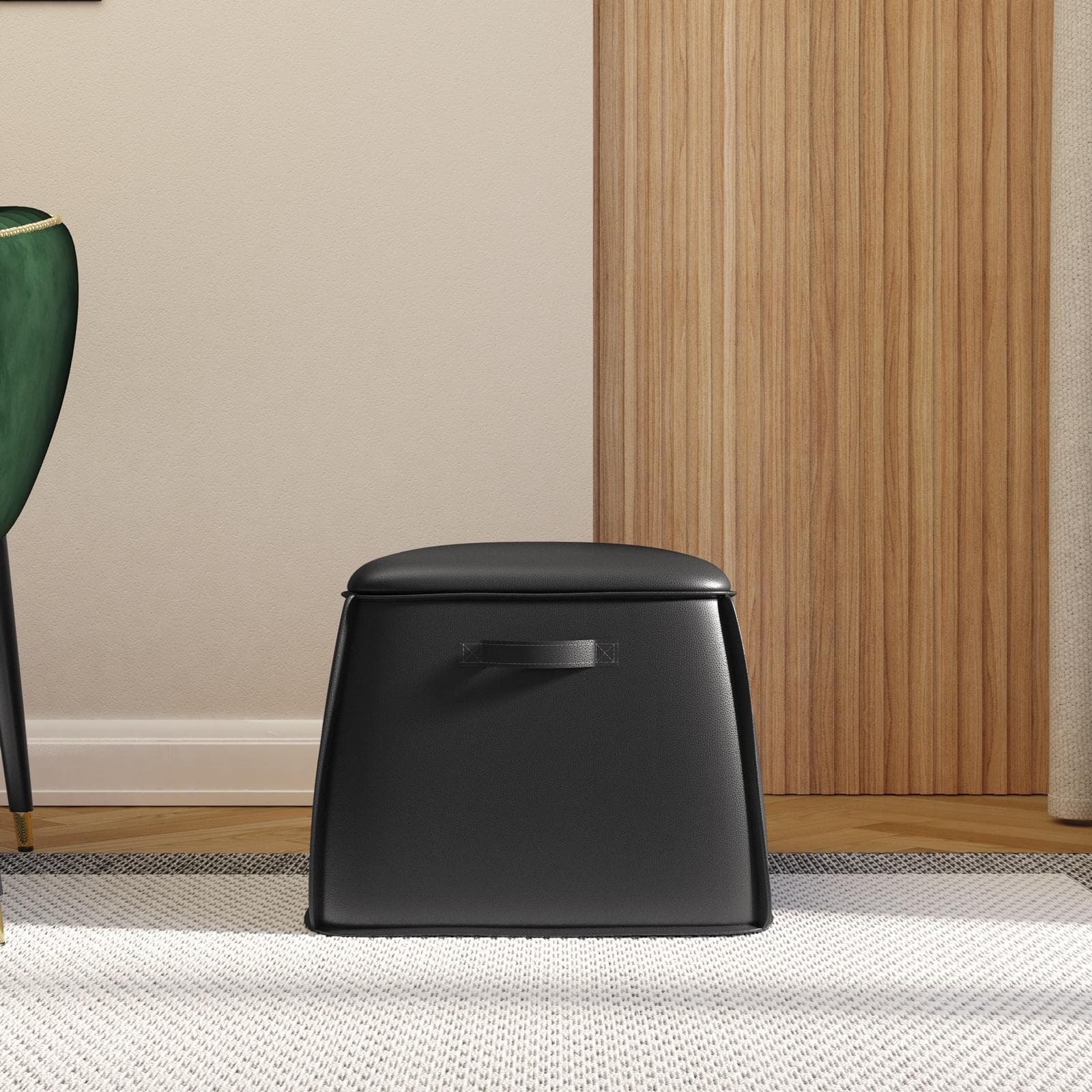 Pouf contenitore 50x40h cm in similpelle nero - Furundo