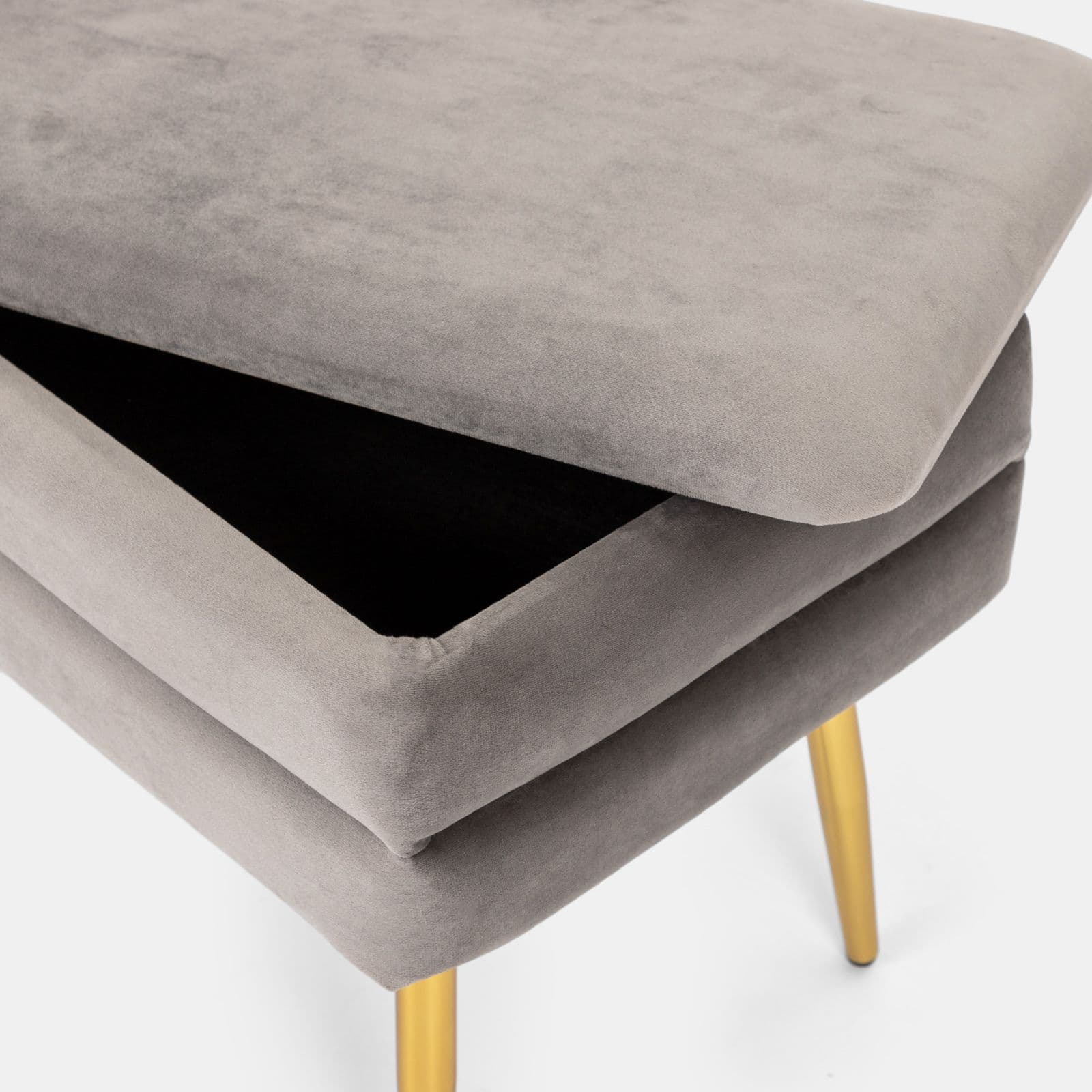 Panca contenitore 80x38 cm in velluto grigio gambe oro - Bloom