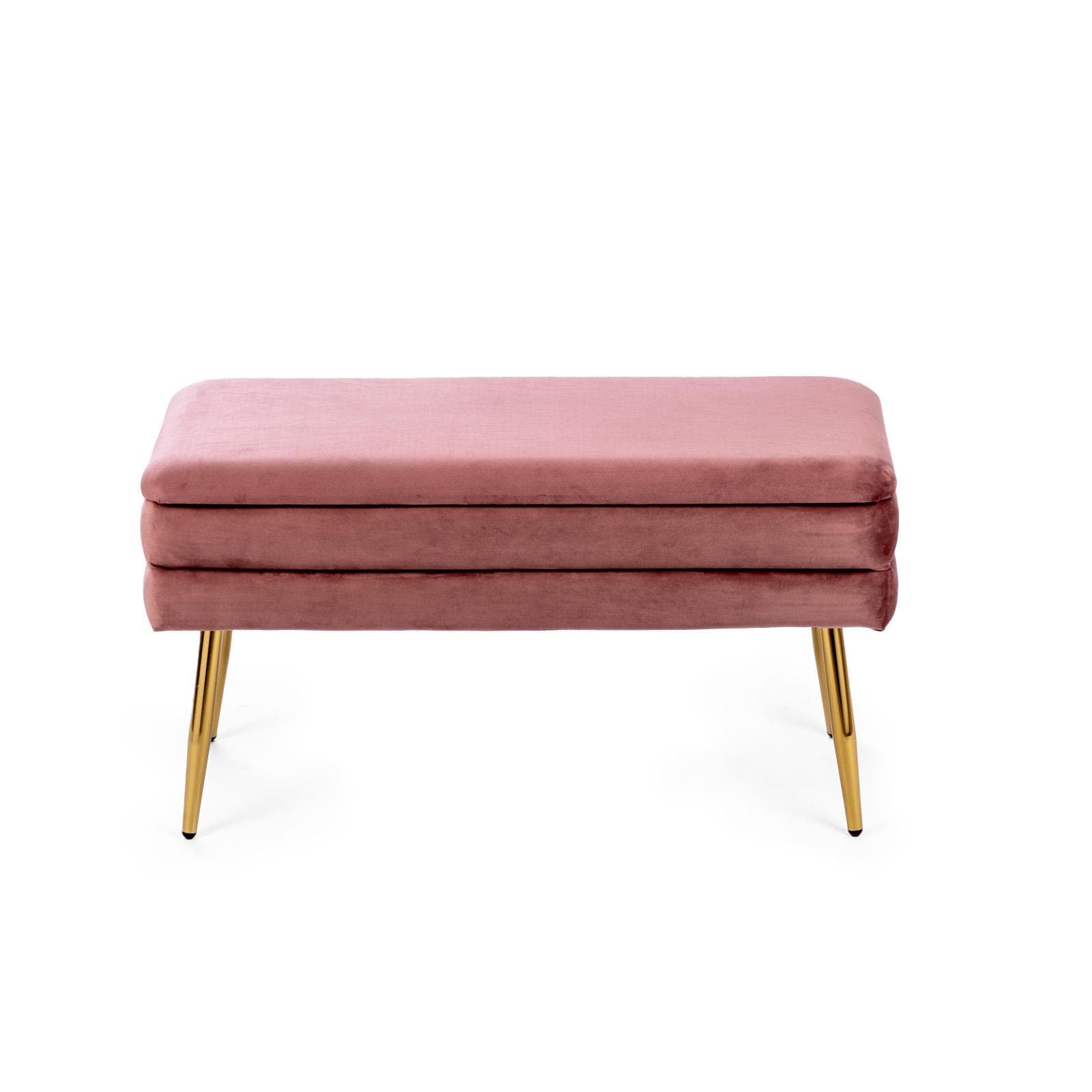 Panca contenitore 80x38 cm in velluto rosa antico gambe oro - Bloom