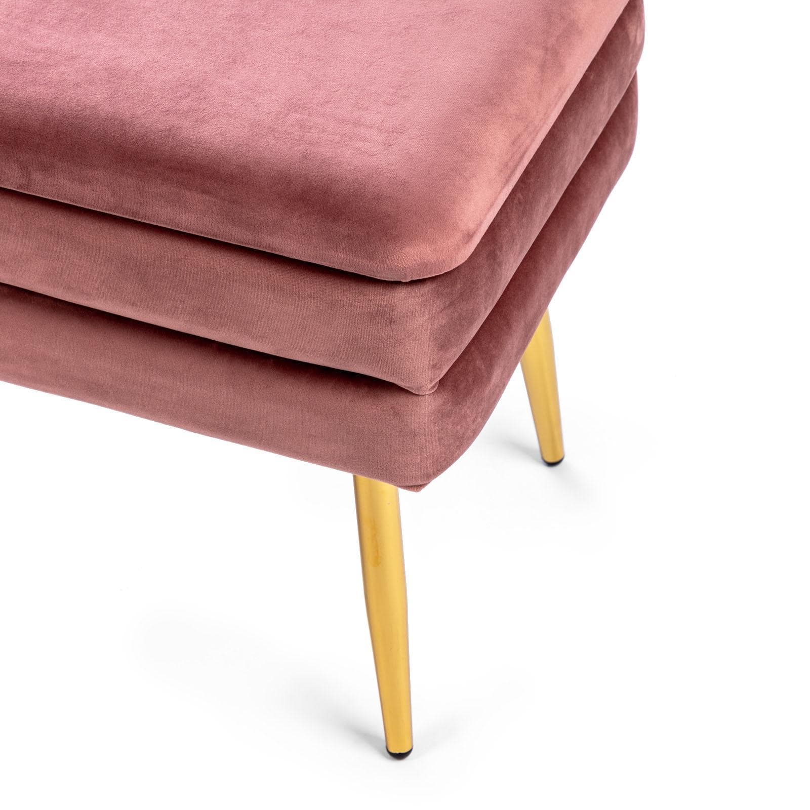 Panca contenitore 80x38 cm in velluto rosa antico gambe oro - Bloom