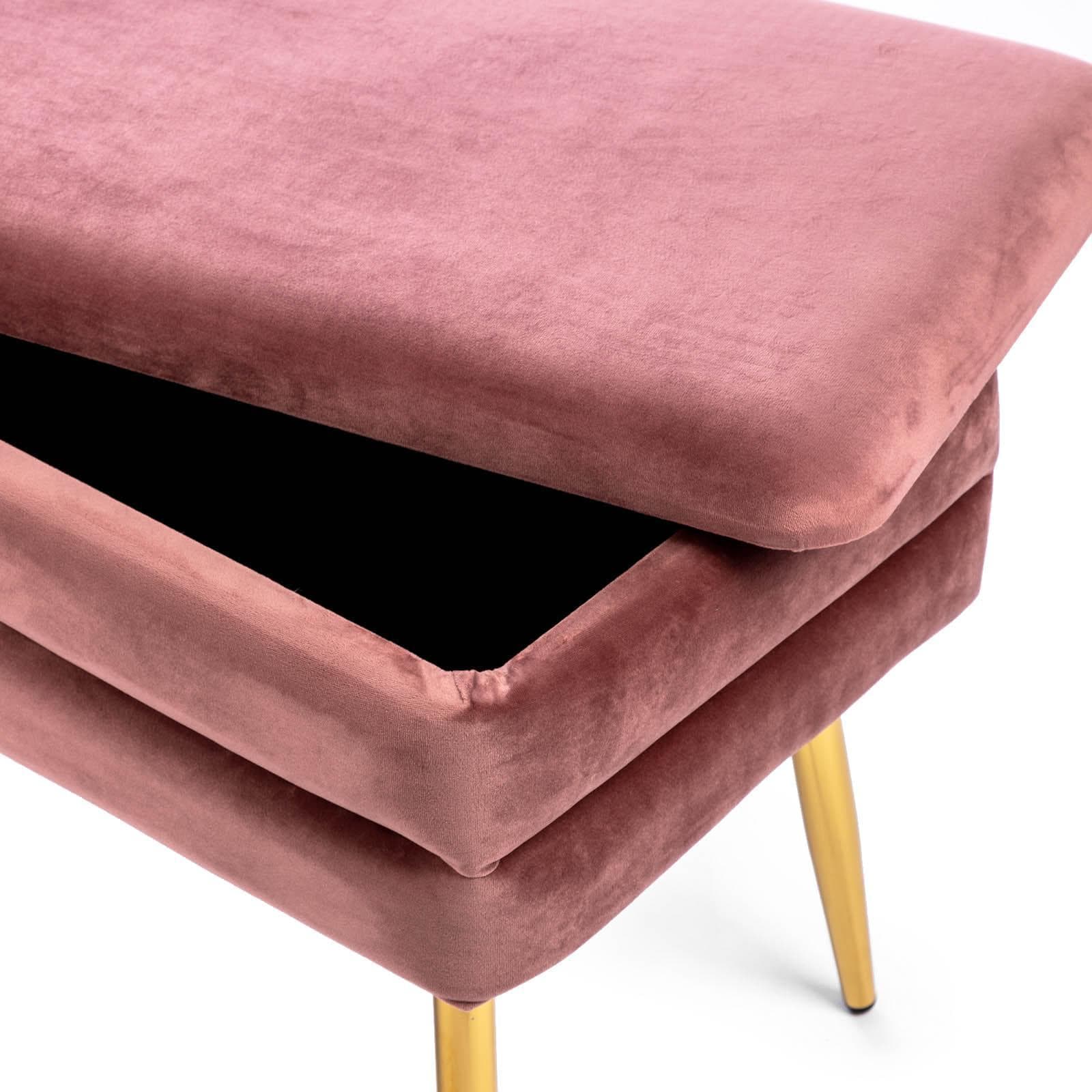 Panca contenitore 80x38 cm in velluto rosa antico gambe oro - Bloom