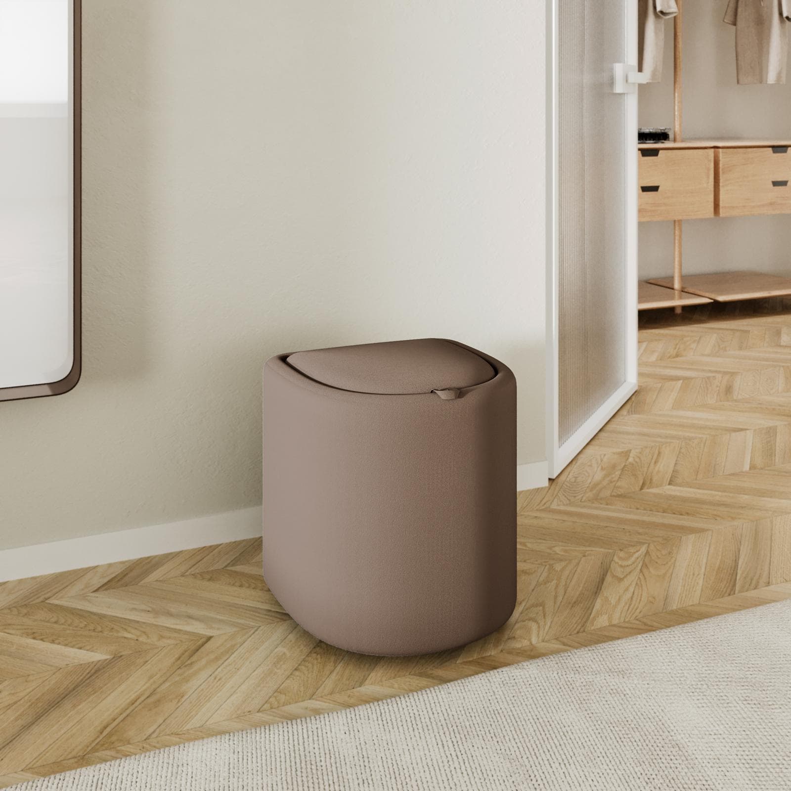 Pouf contenitore con vassoio 42 cm in microfibra tortora - Cohen