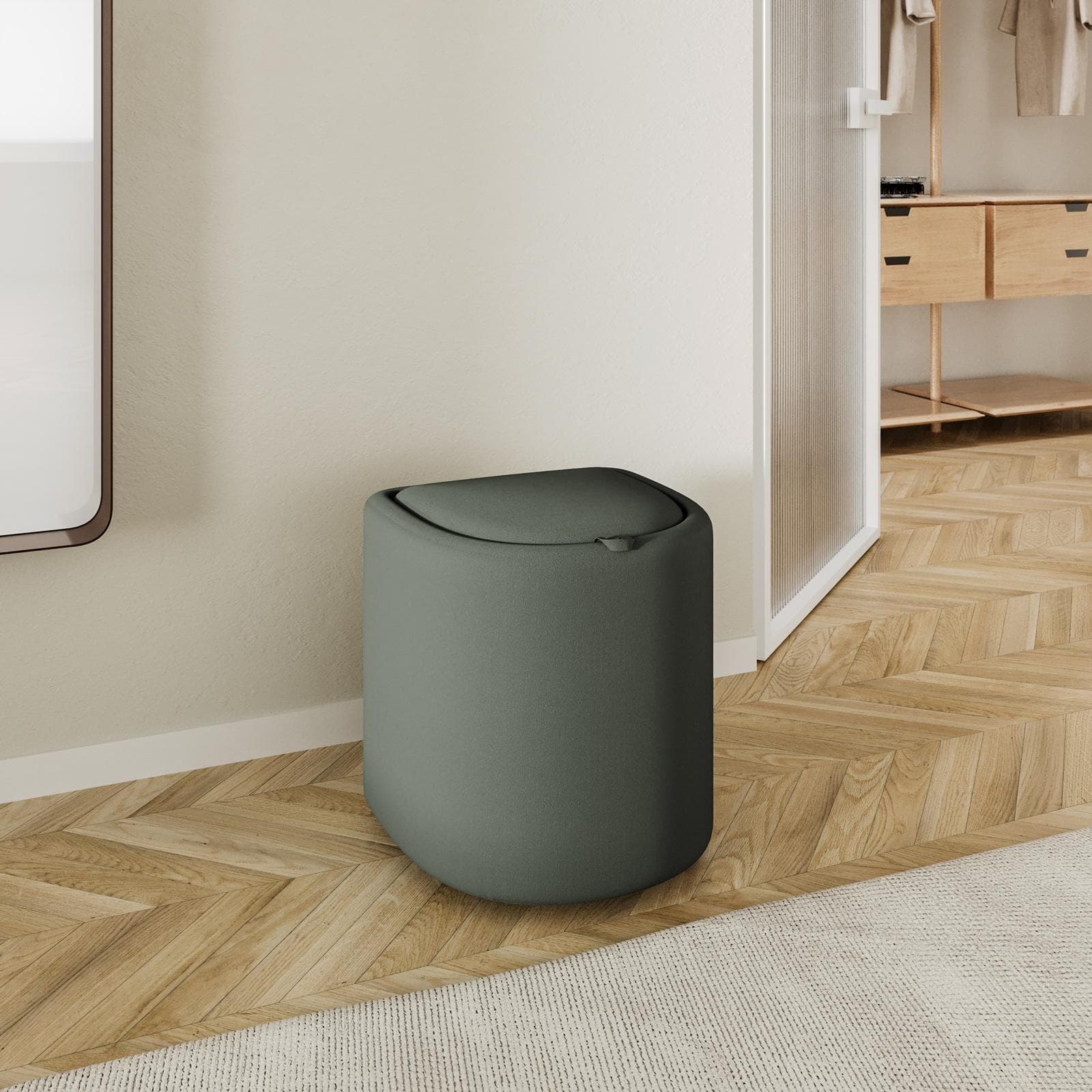 Pouf contenitore con vassoio 42 cm in microfibra verde bosco - Cohen