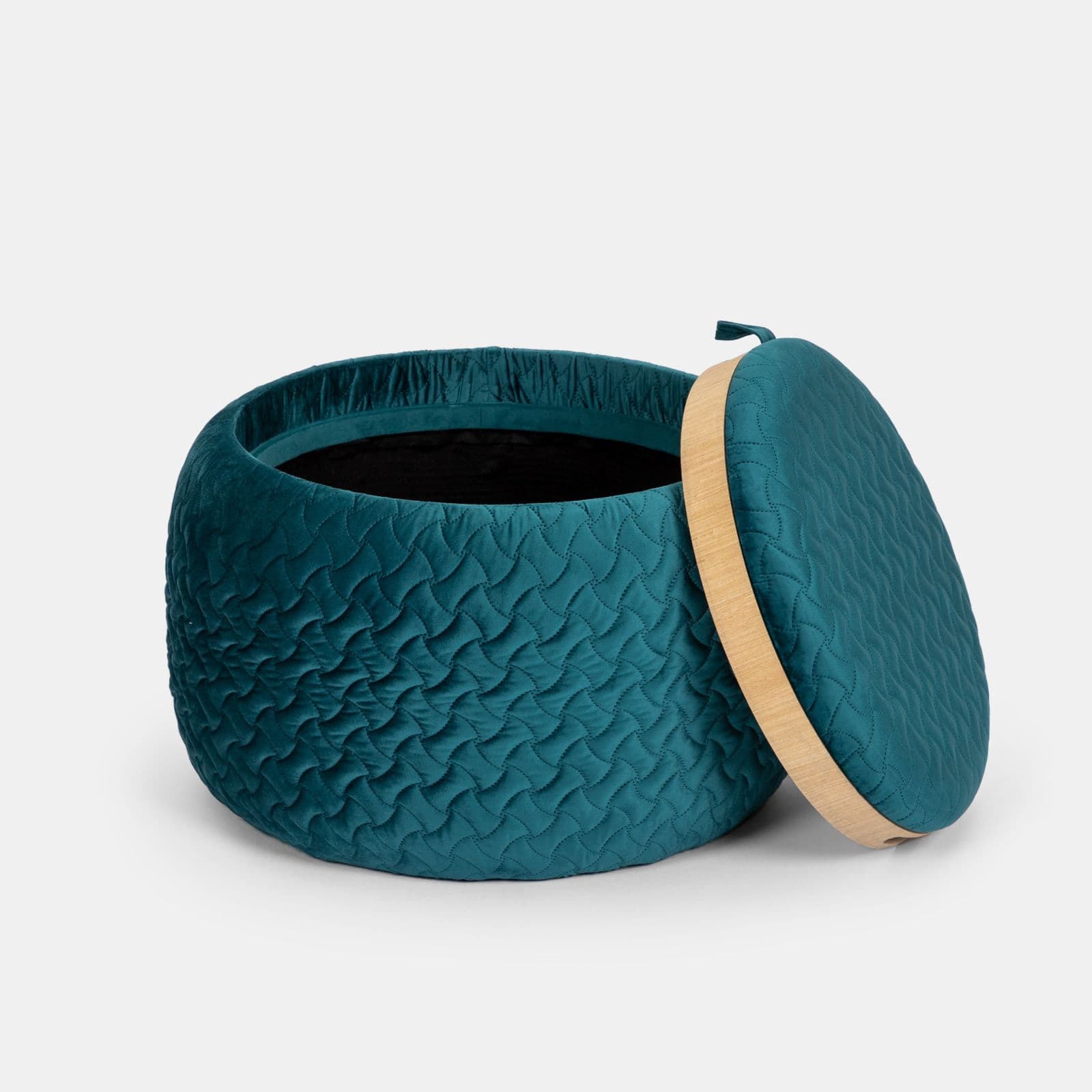 Pouf contenitore con vassoio 56 cm in velluto blu petrolio - Gildas