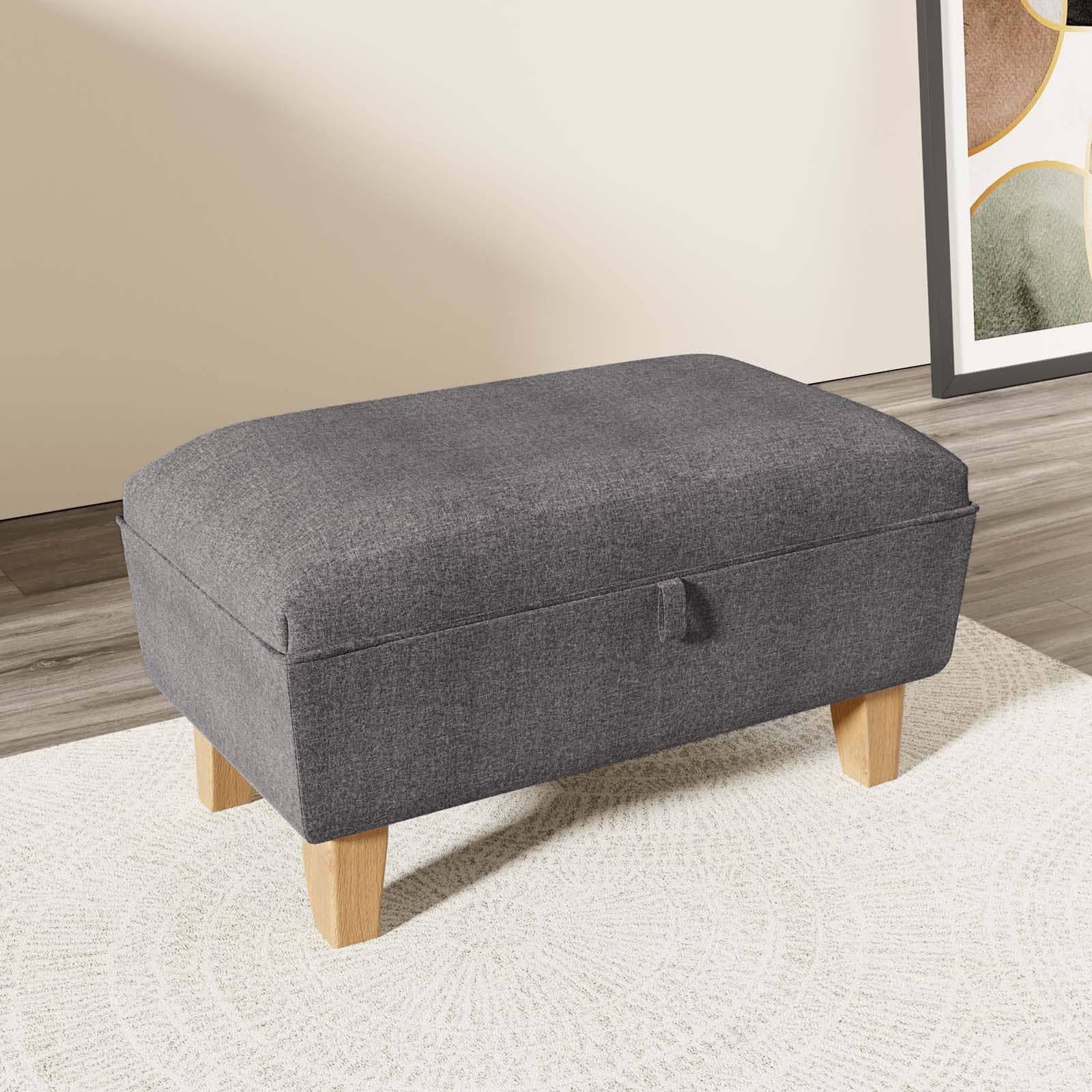 Panca contenitore maxi 71 cm in tessuto grigio scuro con gambe in legno - Brom