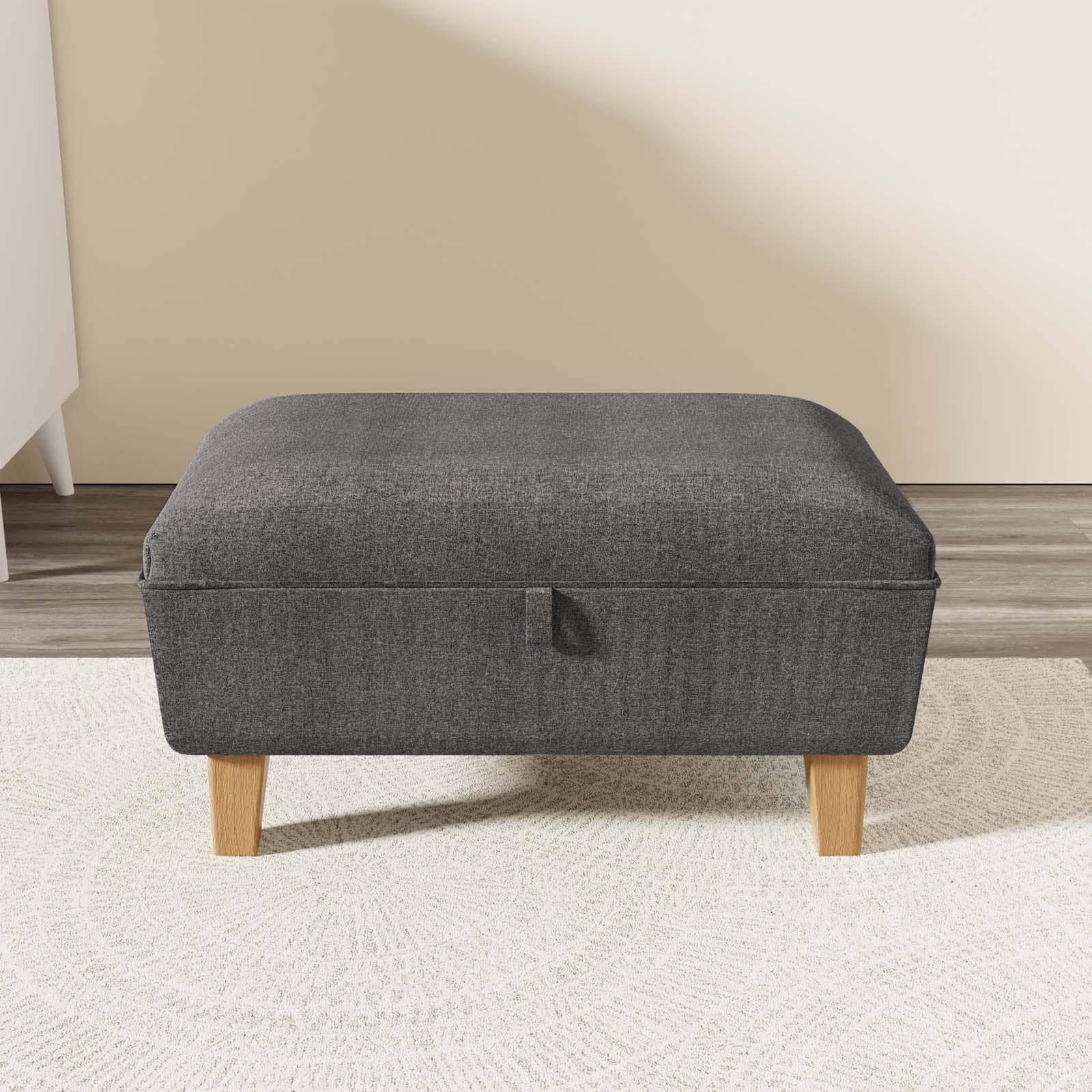 Panca contenitore maxi 71 cm in tessuto grigio scuro con gambe in legno - Brom