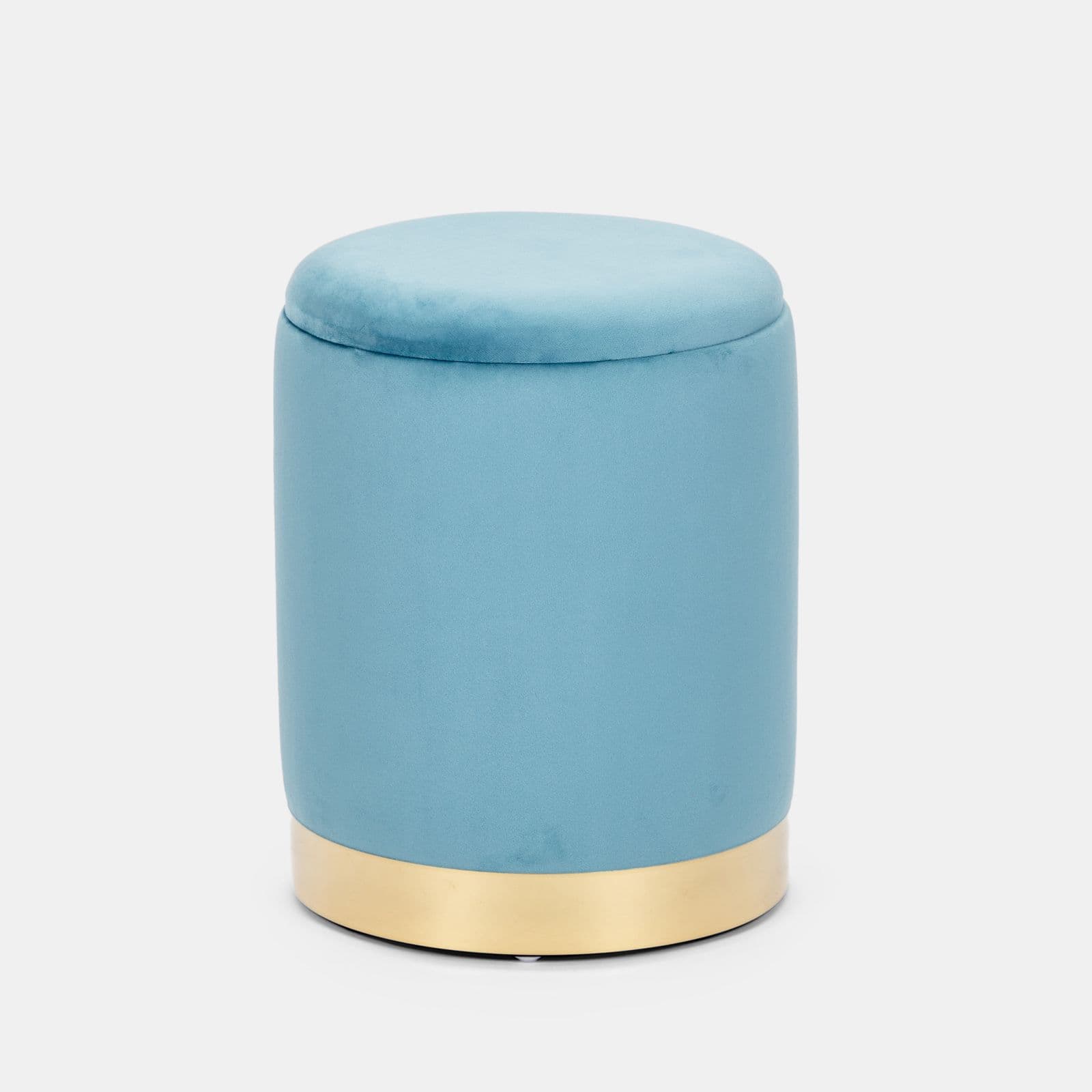 Pouf contenitore 29 cm effetto velluto celeste con base oro - Elenor