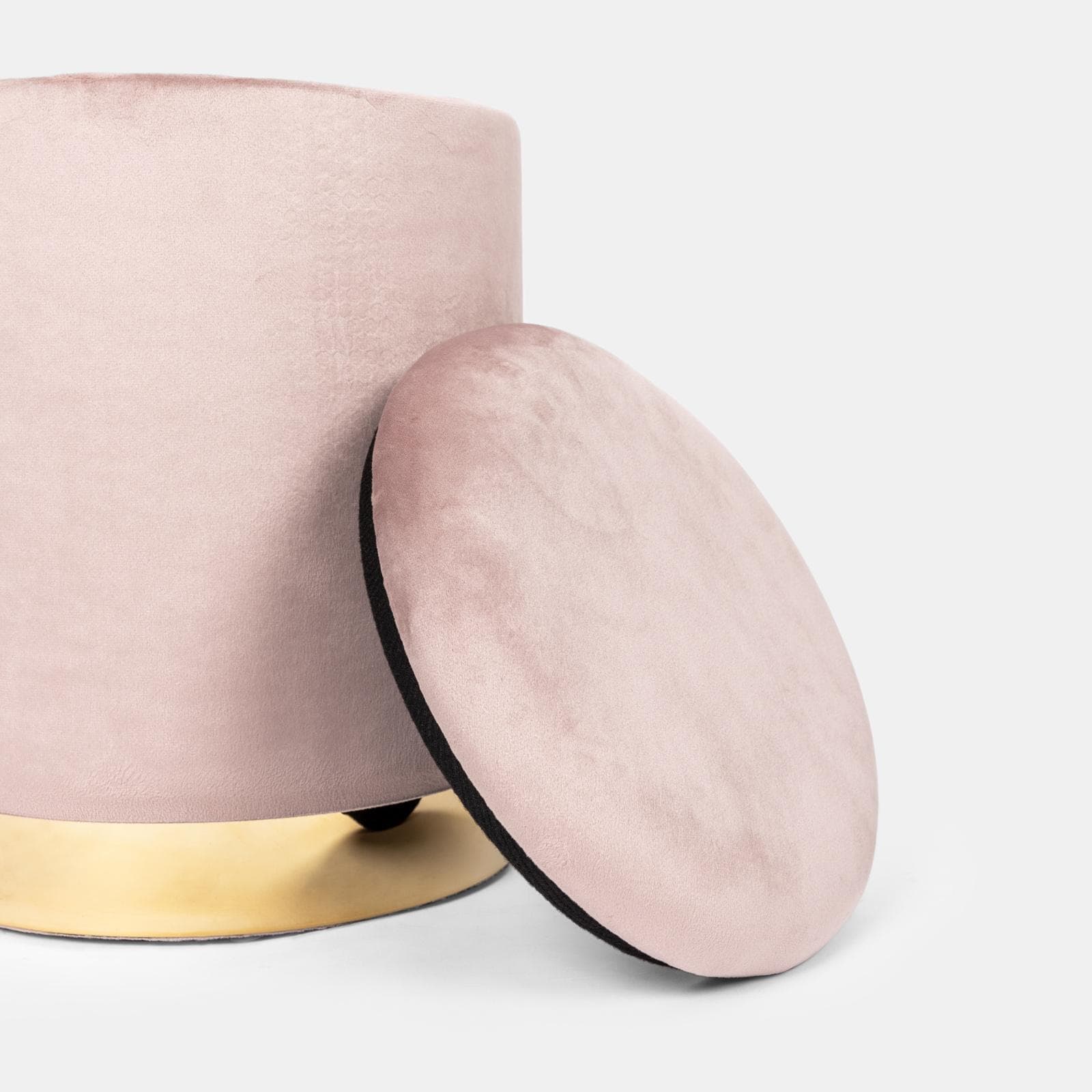 Pouf contenitore 29 cm effetto velluto glicine con base oro - Elenor