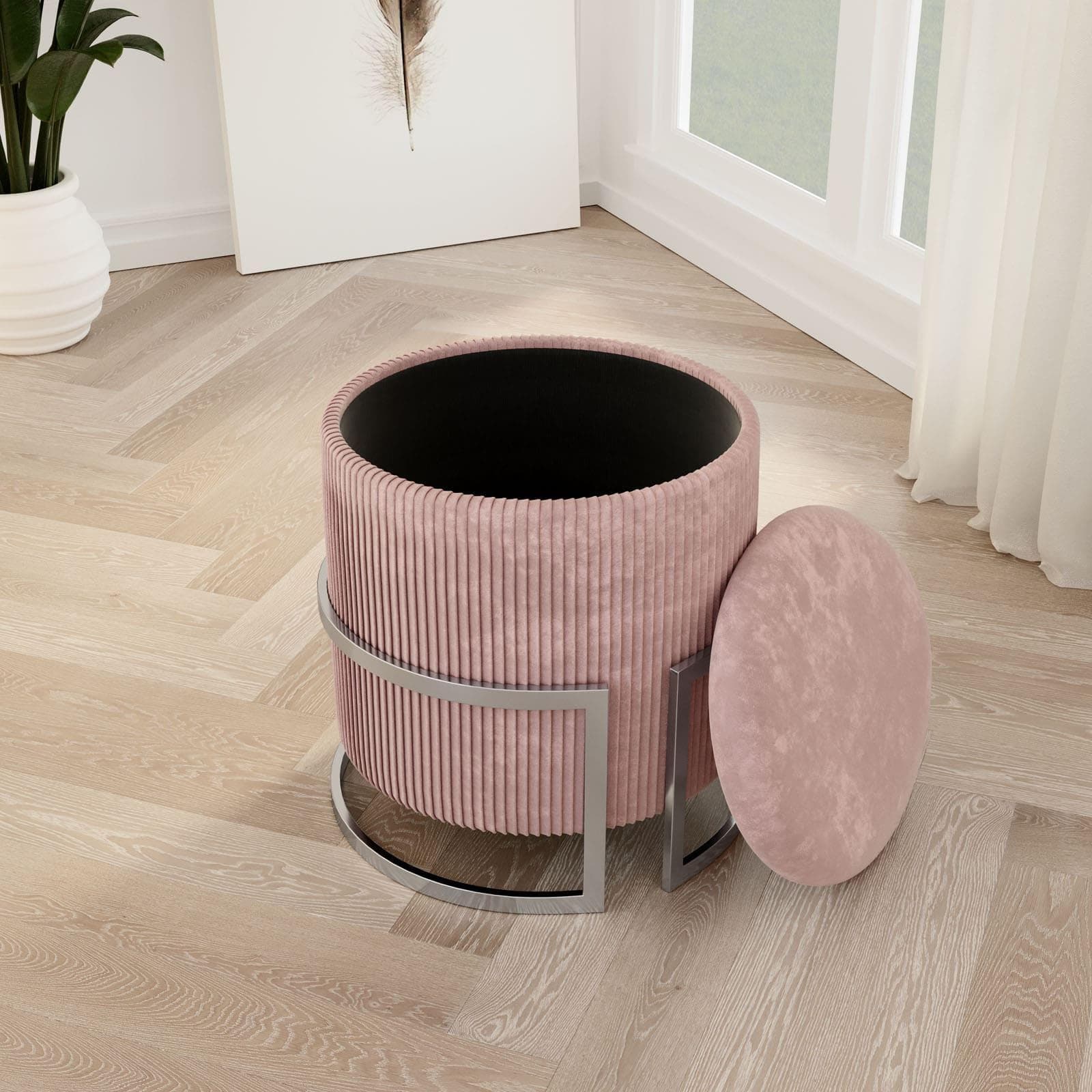 Pouf contenitore 42 cm in velluto rosa antico - Albatros