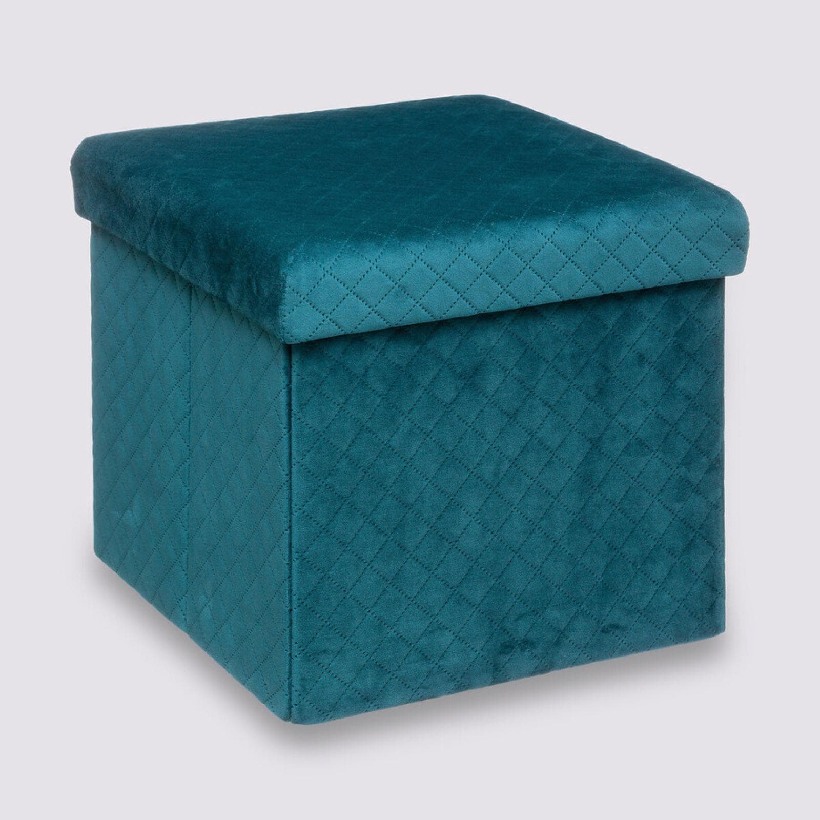 Pouf contenitore quadrato pieghevole 31x31 cm in tessuto blu petrolio - Micra