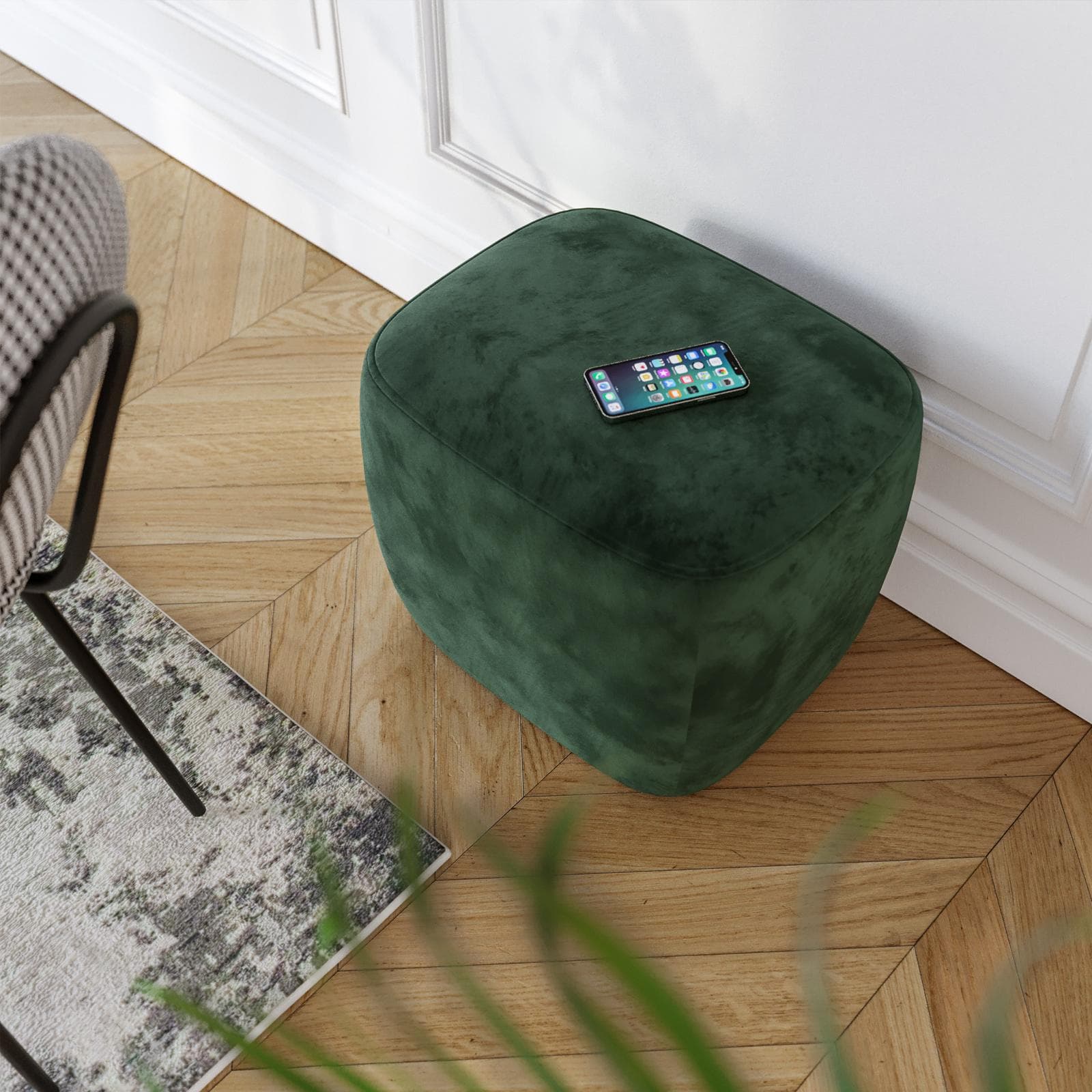 Pouf imbottito 41x38h cm in velluto verde bosco - Drake