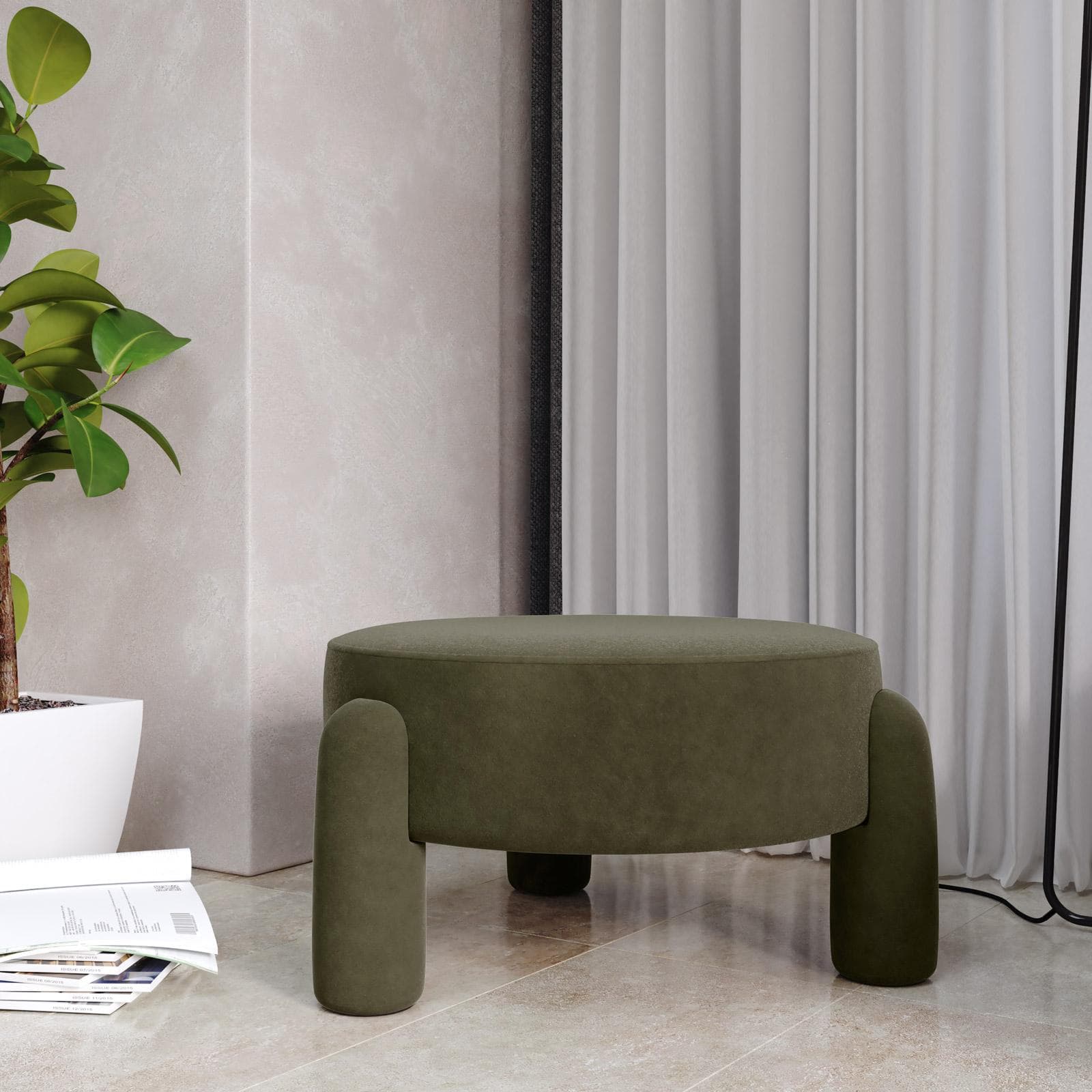 Pouf imbottito 65 cm in tessuto pile verde militare - Zacar