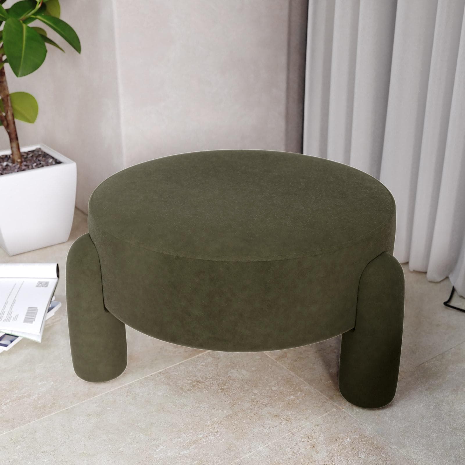 Pouf imbottito 65 cm in tessuto pile verde militare - Zacar