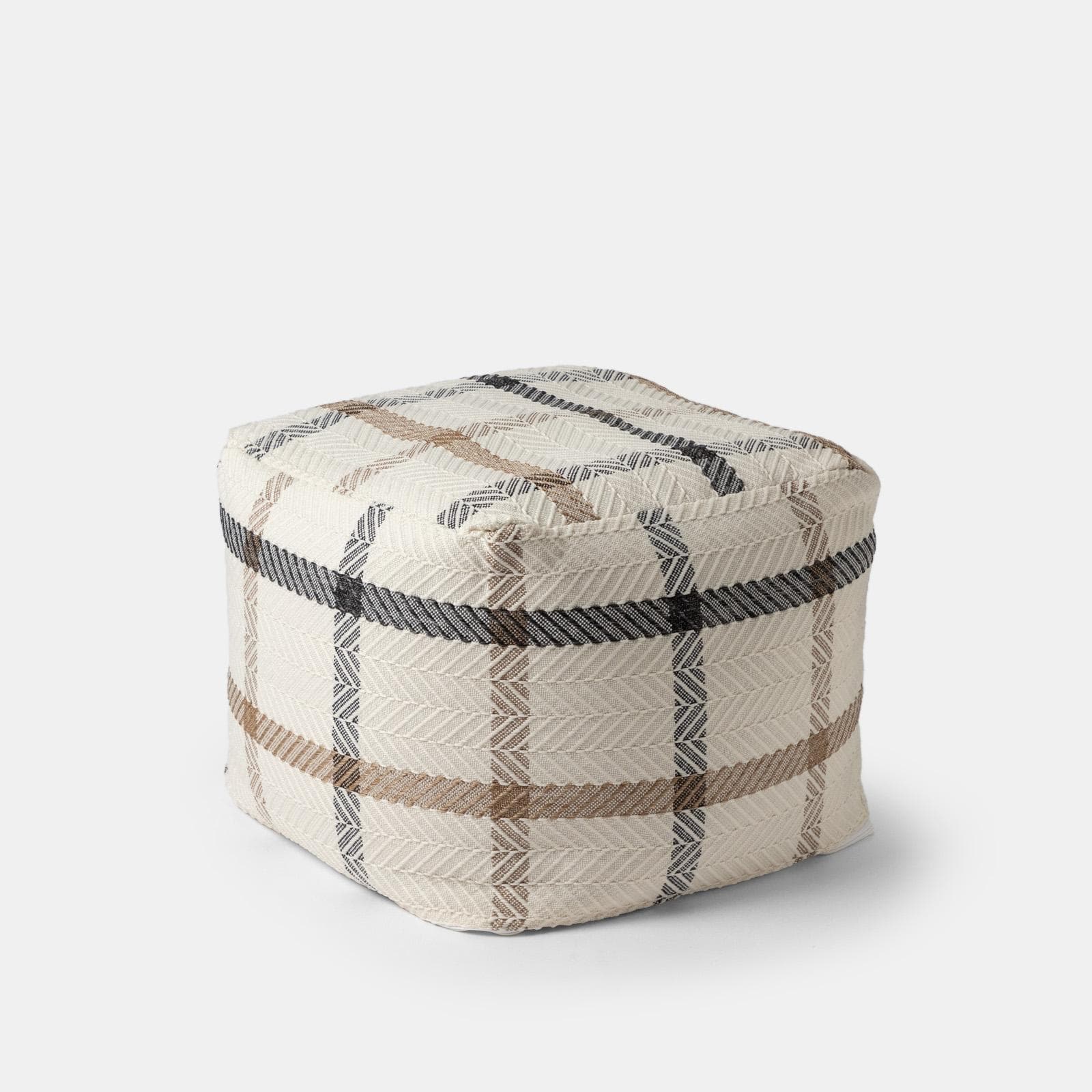 Pouf imbottito 45x45 cm in tessuto idrorepellente a quadri bianco - Rupert