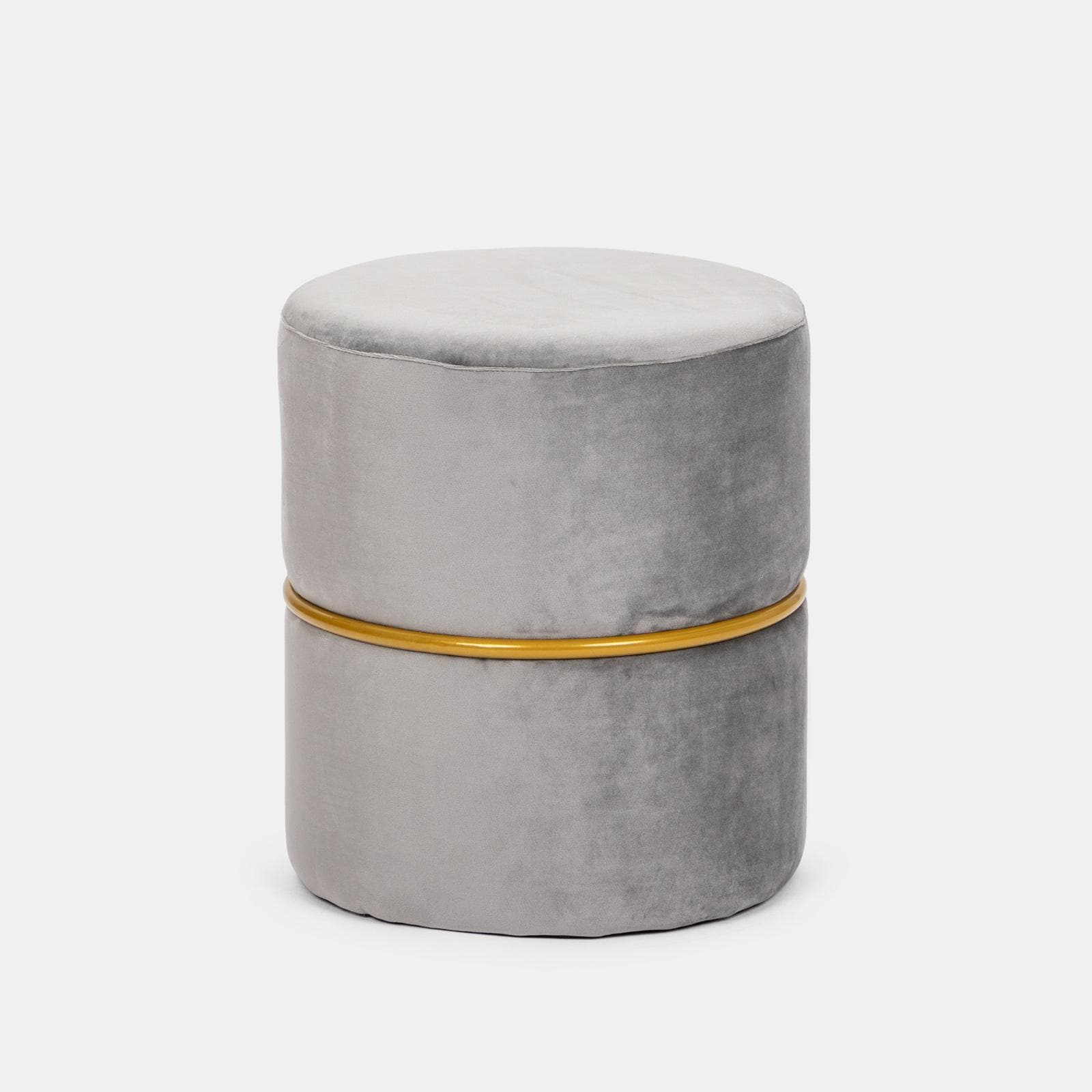 Pouf 36 cm effetto velluto grigio scuro con dettaglio anello colore oro - Elenor