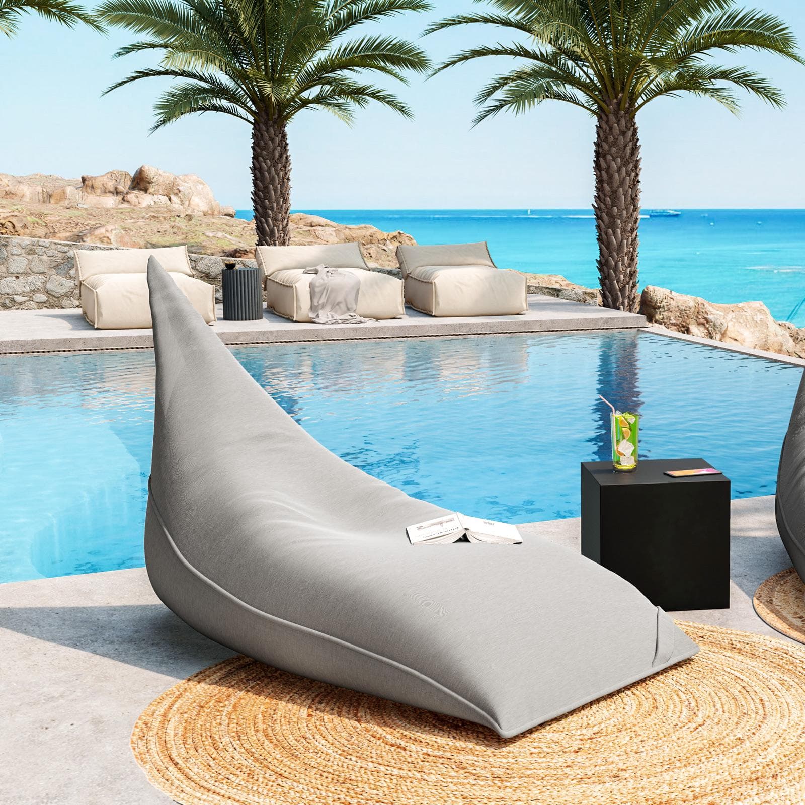 Sacca per poltrona pouf da giardino in tessuto olefin grigio chiaro - Baku