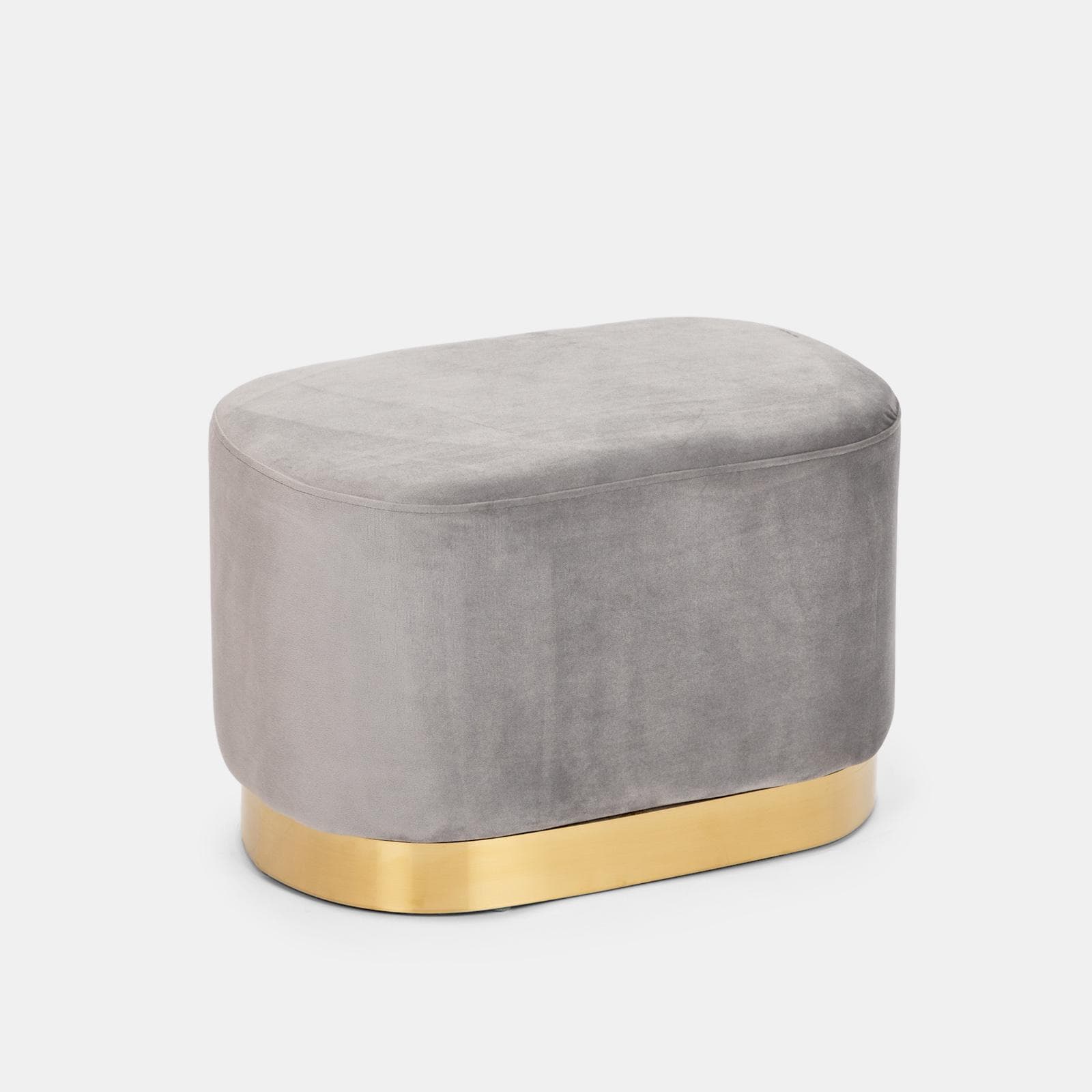 Pouf rettangolare 56 cm in velluto grigio con anello dorato - Isolda