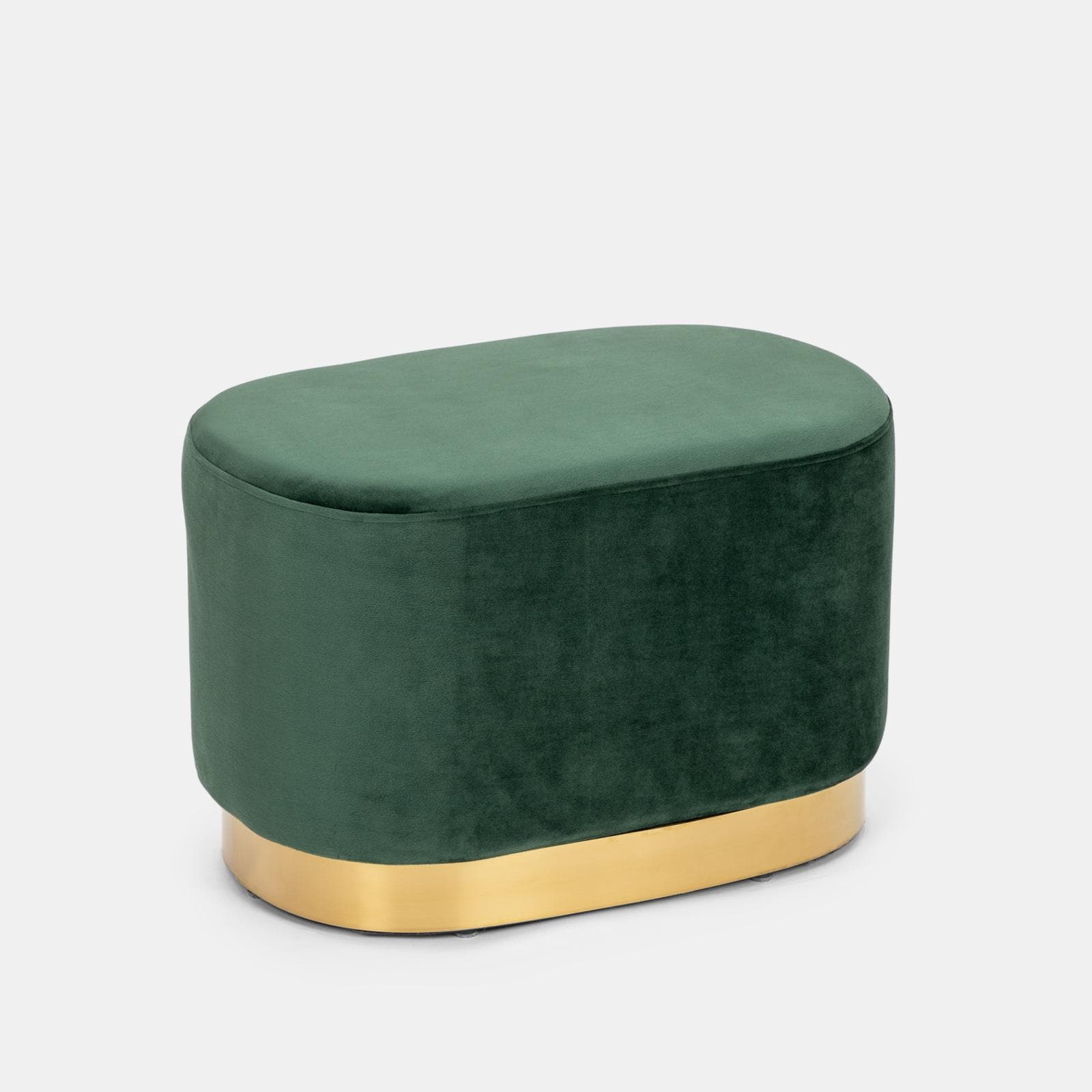 Pouf rettangolare 56x37 cm in velluto verde con anello dorato - Isolda