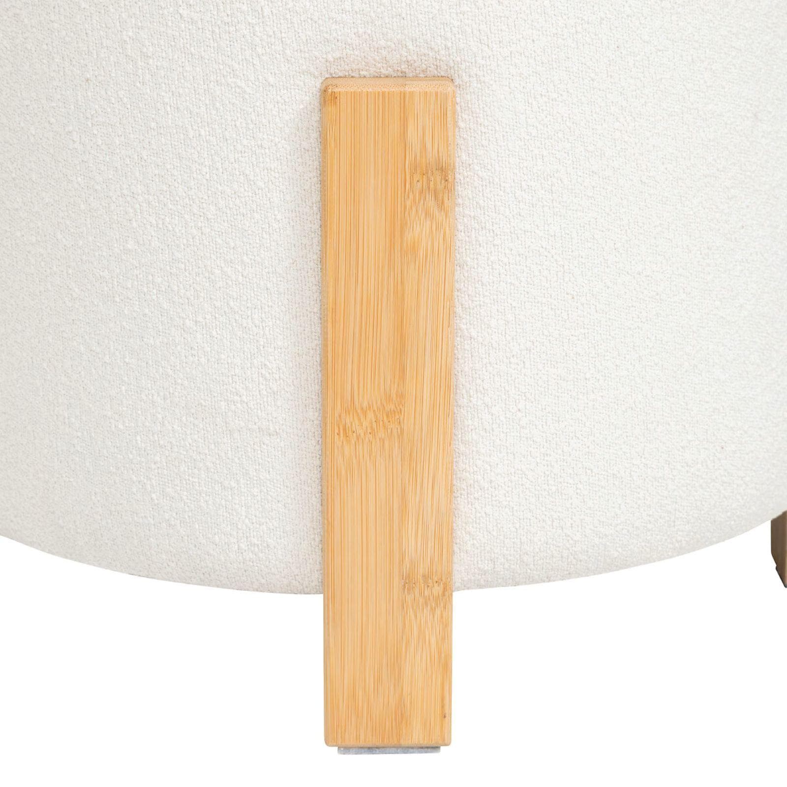 Pouf rotondo 37 cm in tessuto bouclé bianco e gambe in legno - Ynuit