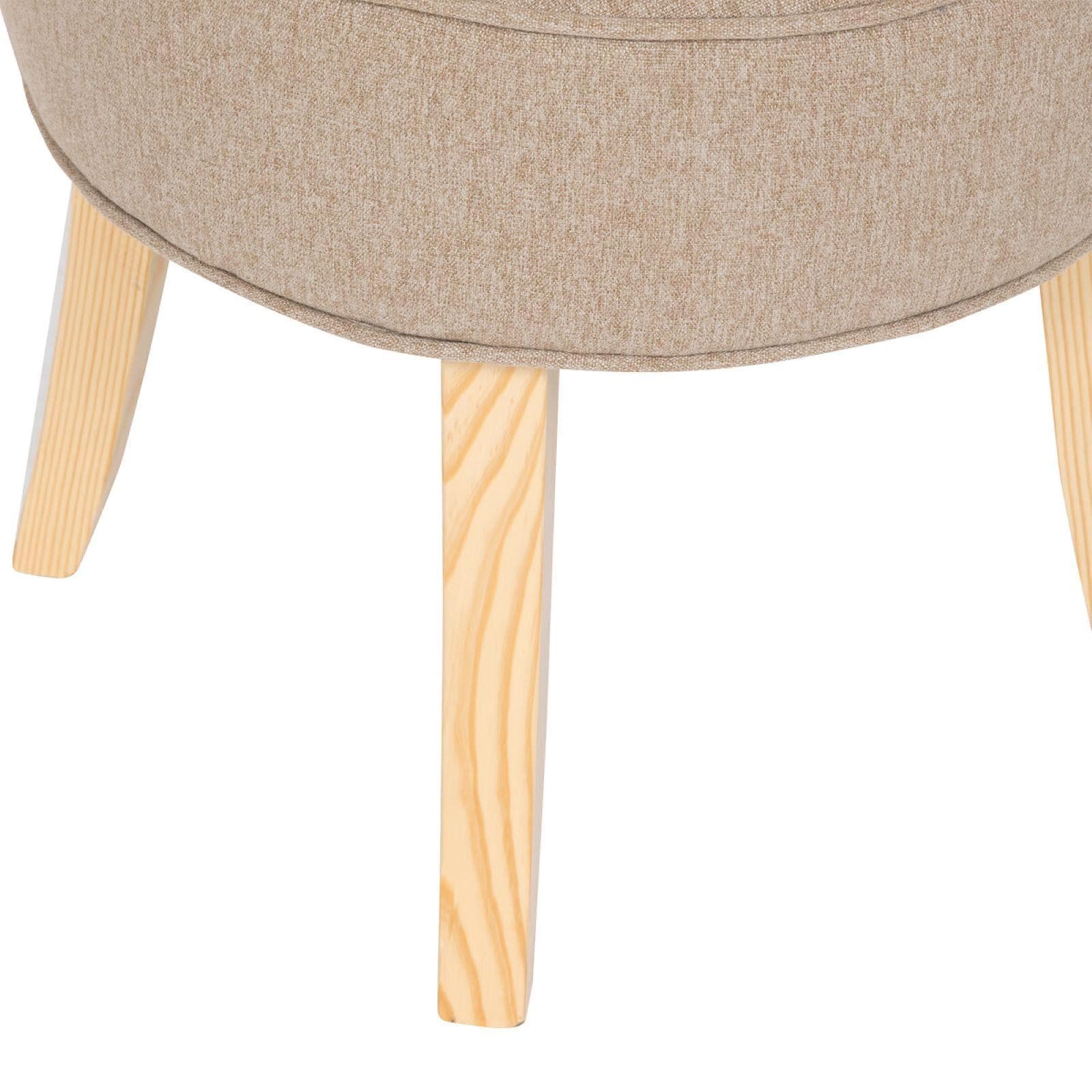 Pouf rotondo 49 cm in tessuto melange tortora e gambe in legno - Ysabel